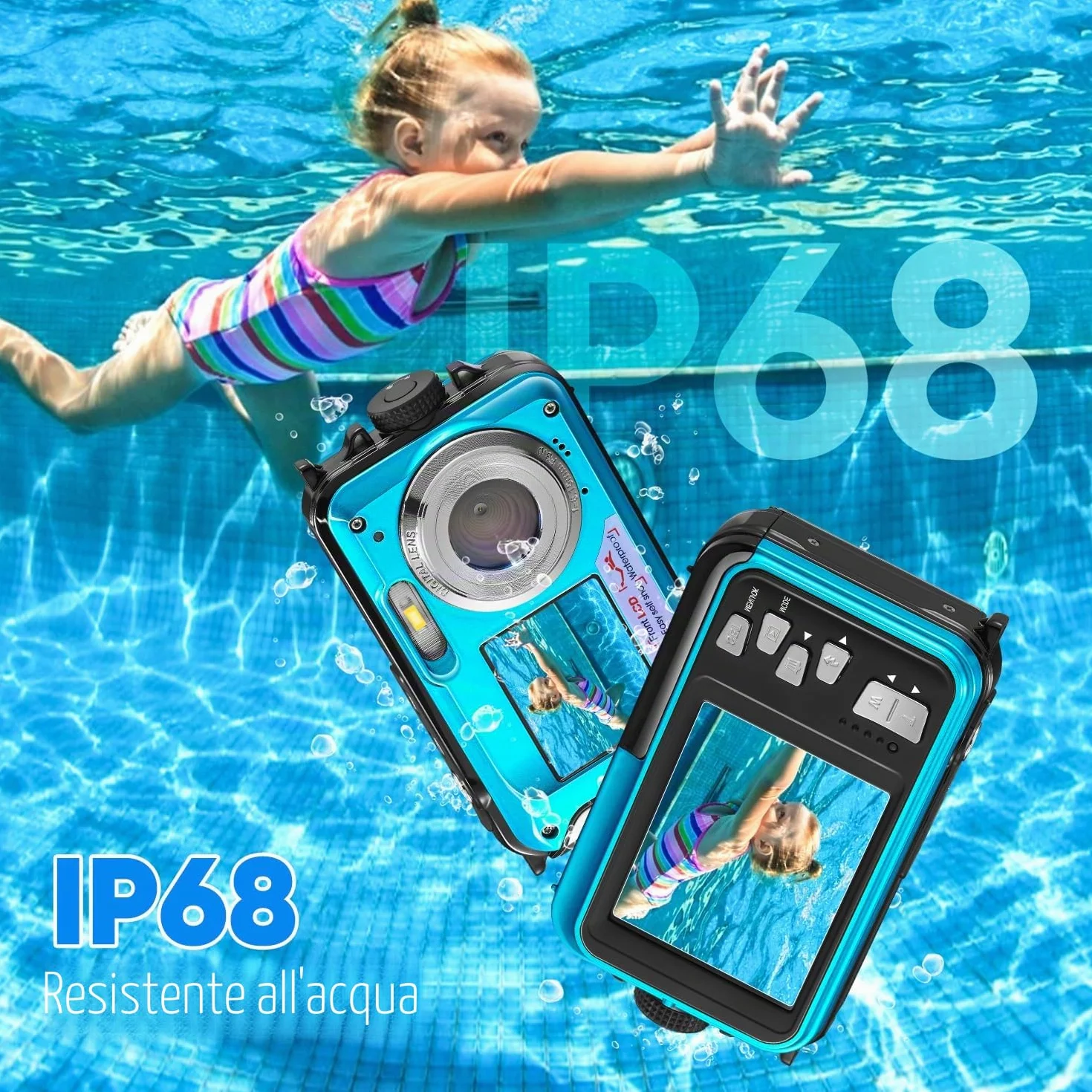 Fotocamere compatte Macchina fotografica digitale macchina fotografica digitale impermeabile Full HD 2.7K 48MP Zoom 16X Impermeabile Impermeabile Dual Kids Vibrationproof