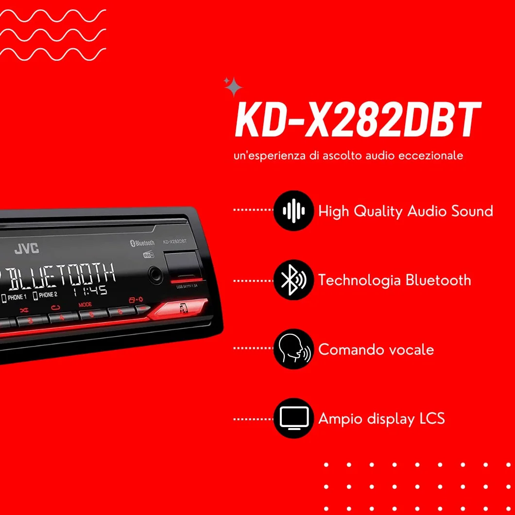 JVC KD-X282DBT Autoradio Bluetooth Digital Media Receiver DAB+ Streaming Audio USB AUX Nero