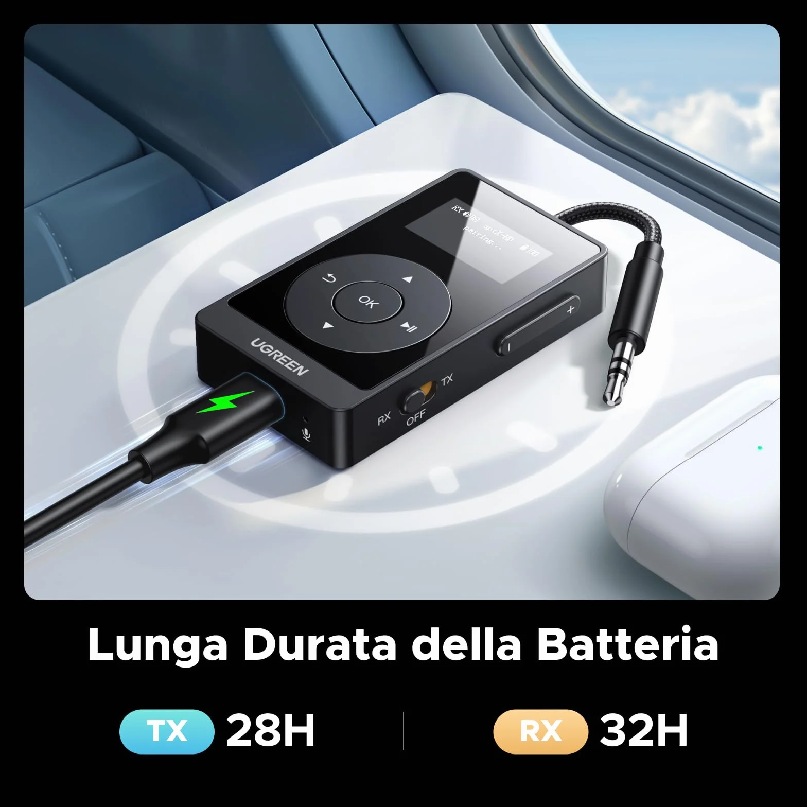 UGREEN Ricevitore Trasmettitore Bluetooth 5.3 aptX HQ Adattatore Bluetooth 2 in 1 Audio Jack da 3,5 mm per Auto Aereo TV PC Altoparlante Amplificatore