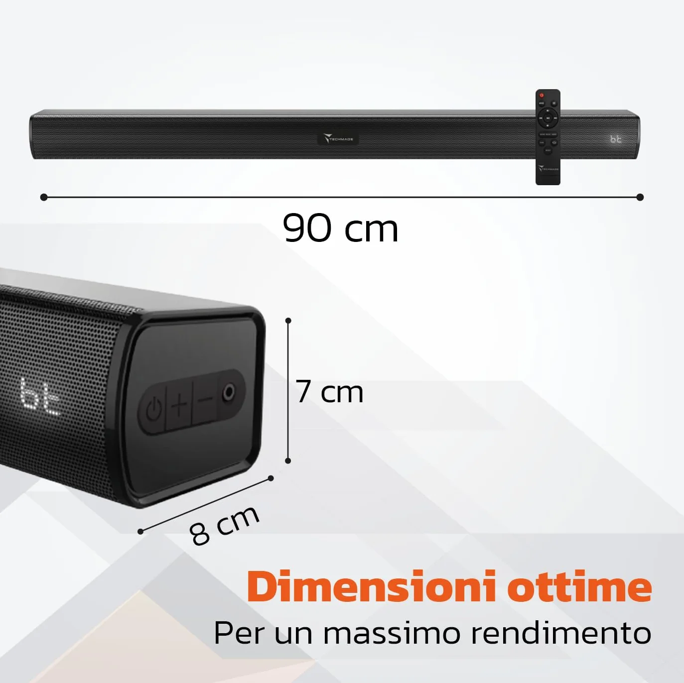 TECHMADE Soundbar TV 2.0 Bluetooth 120W HDMI ARC USB AUX Ottico Audio Potente Bassi Profondi Compatta