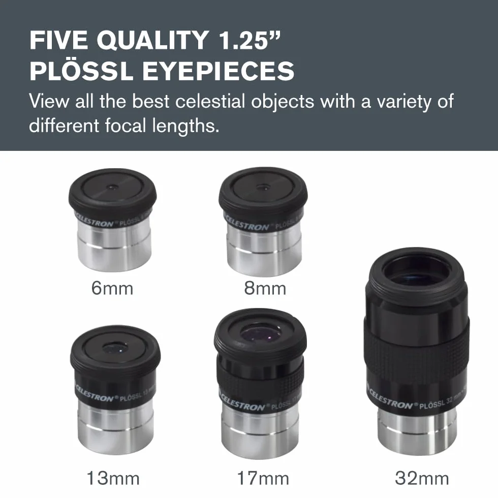 Celestron 94303 Kit di filtri e oculari da 3 cm - Include 14 pezzi in una custodia in metallo rivestita di schiuma, argento