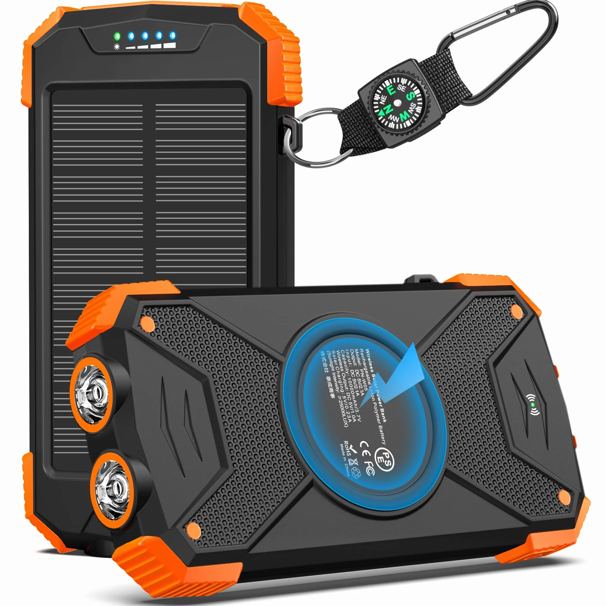 BLAVOR power bank solare 10000 mAh caricatore rapido caricabatterie wireless per esterni portatile Power Bank batteria esterna con pannello solare Micro USB C ingresso per cellulare tablet torcia