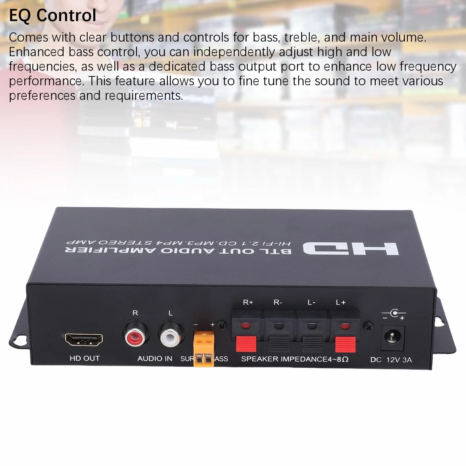Amplificatore Audio Stereo Bluetooth HiFi Doppio Canale con Ingressi HDMI RCA AUX