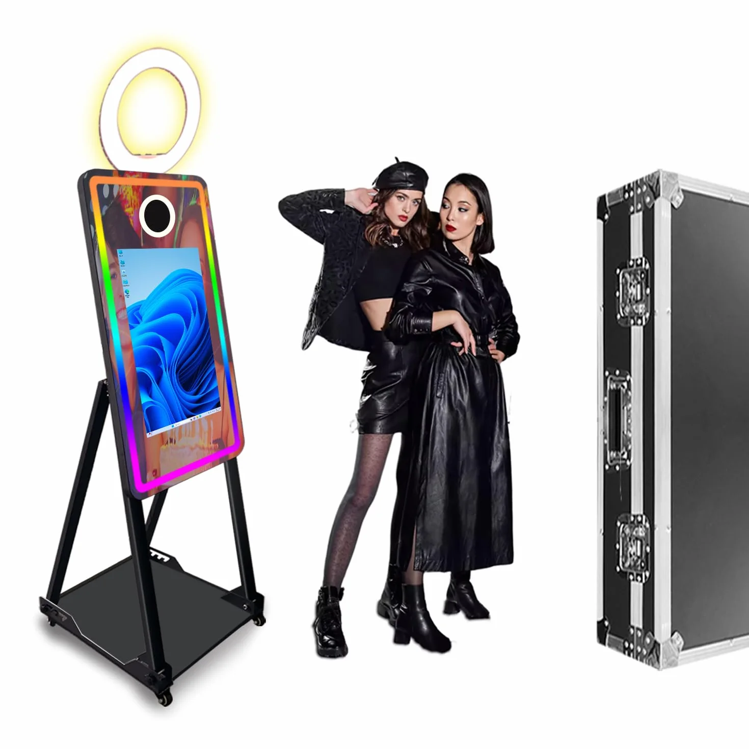 Specchio Magico Cabina Fotografica, Schermo Touch 21,5 Pollici Macchina per Selfie con Flight Case, per Noleggio Eventi Matrimoni Feste (Black, 40in photo booth)