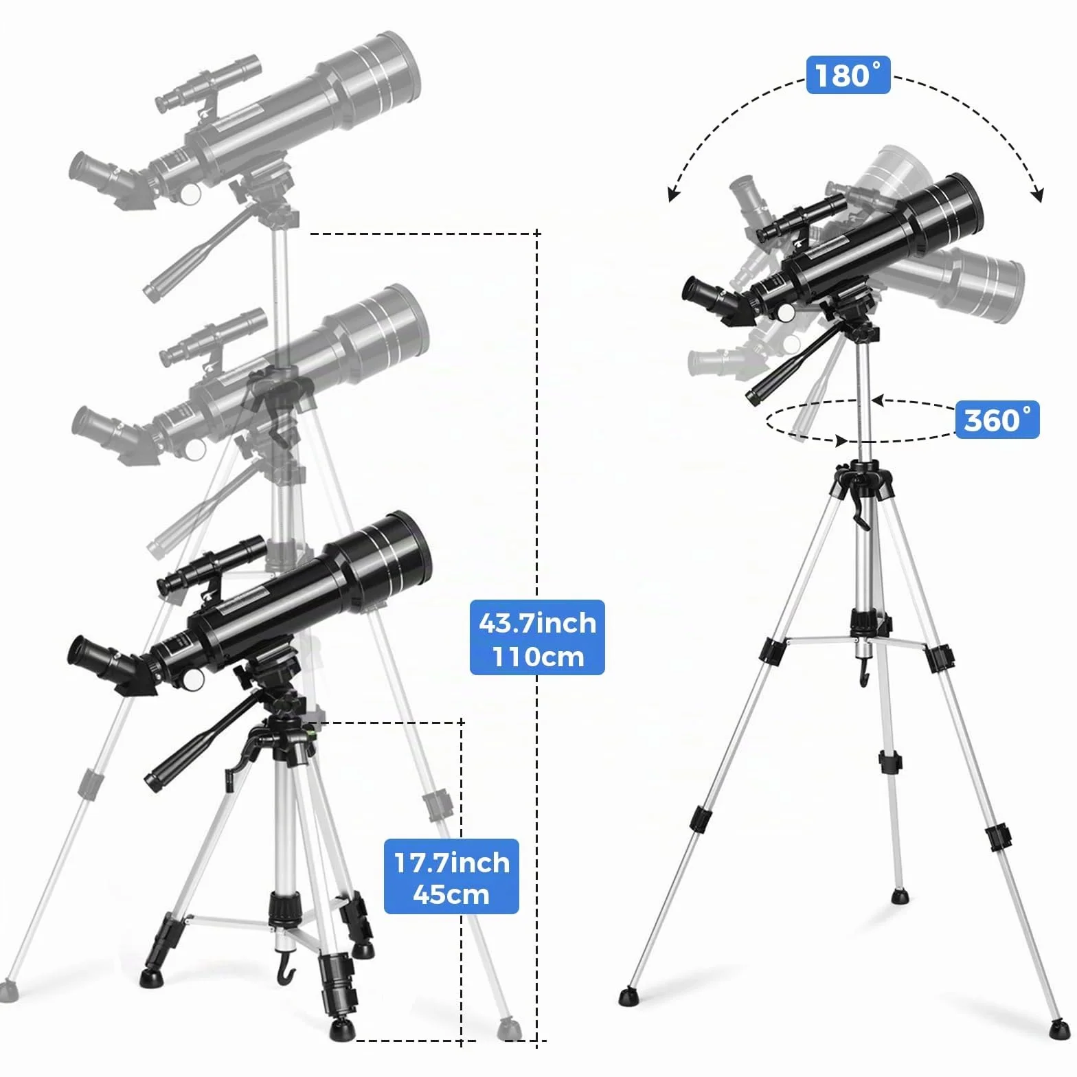 Telescopio Astronomico, Telescopi Rifrattori FMC con Treppiede Regolabile e Livello di Spirito, Telescopio da Viaggio Portatile con Zaino Perfetto per Adulti, Bambini, Principiante