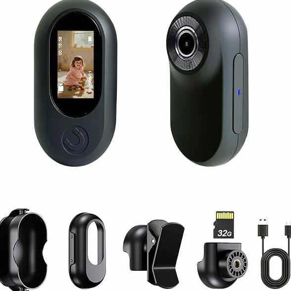 Body Cam, Action Cam Compatta 1080P con Microfono, 32GB Incluse, Fissaggio Magnetico, per Casco Moto, Bici, Sport Estremi e Vlogging (Nero)
