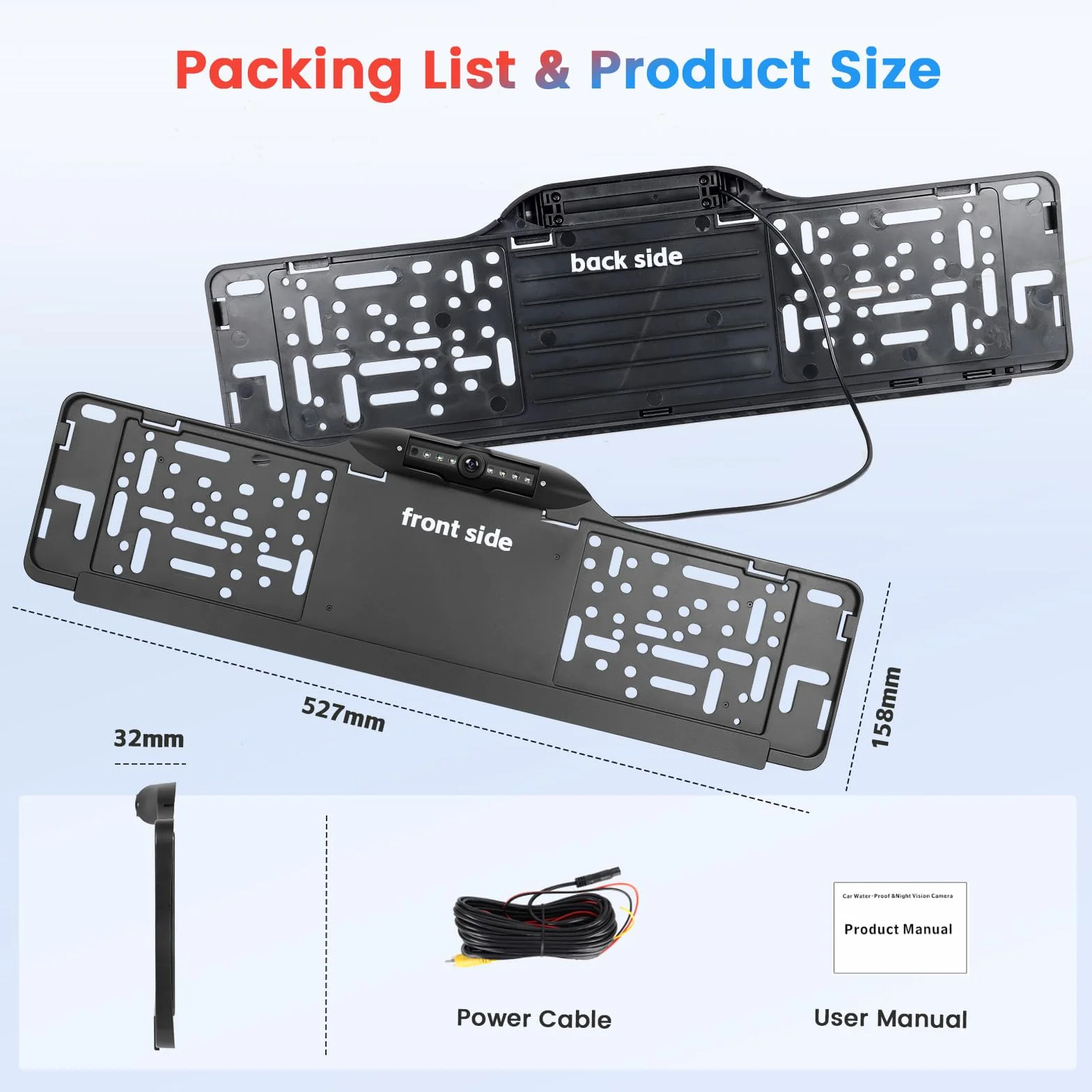 Kit Porta Targa Telecamera Posteriore con 7 LED per Retromarcia, Kit Porta Targa Retrocamera per Telaio Europeo con Visione Notturna IP67 Impermeabile