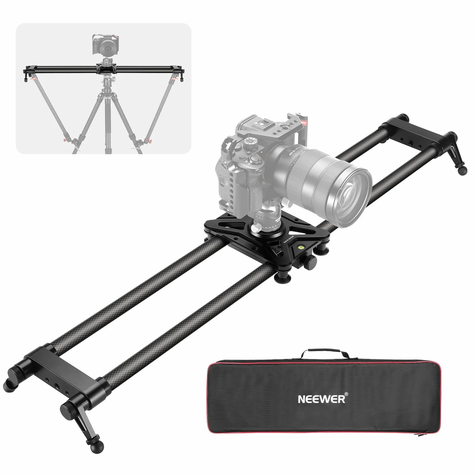 NEEWER 31,5"/80 cm in fibra di carbonio, dolly con tubo più spesso e supporto più stabile, 4 cuscinetti lisci precisi e livellamento per fotocamere DSLR, carico massimo 8 kg, CS80CM