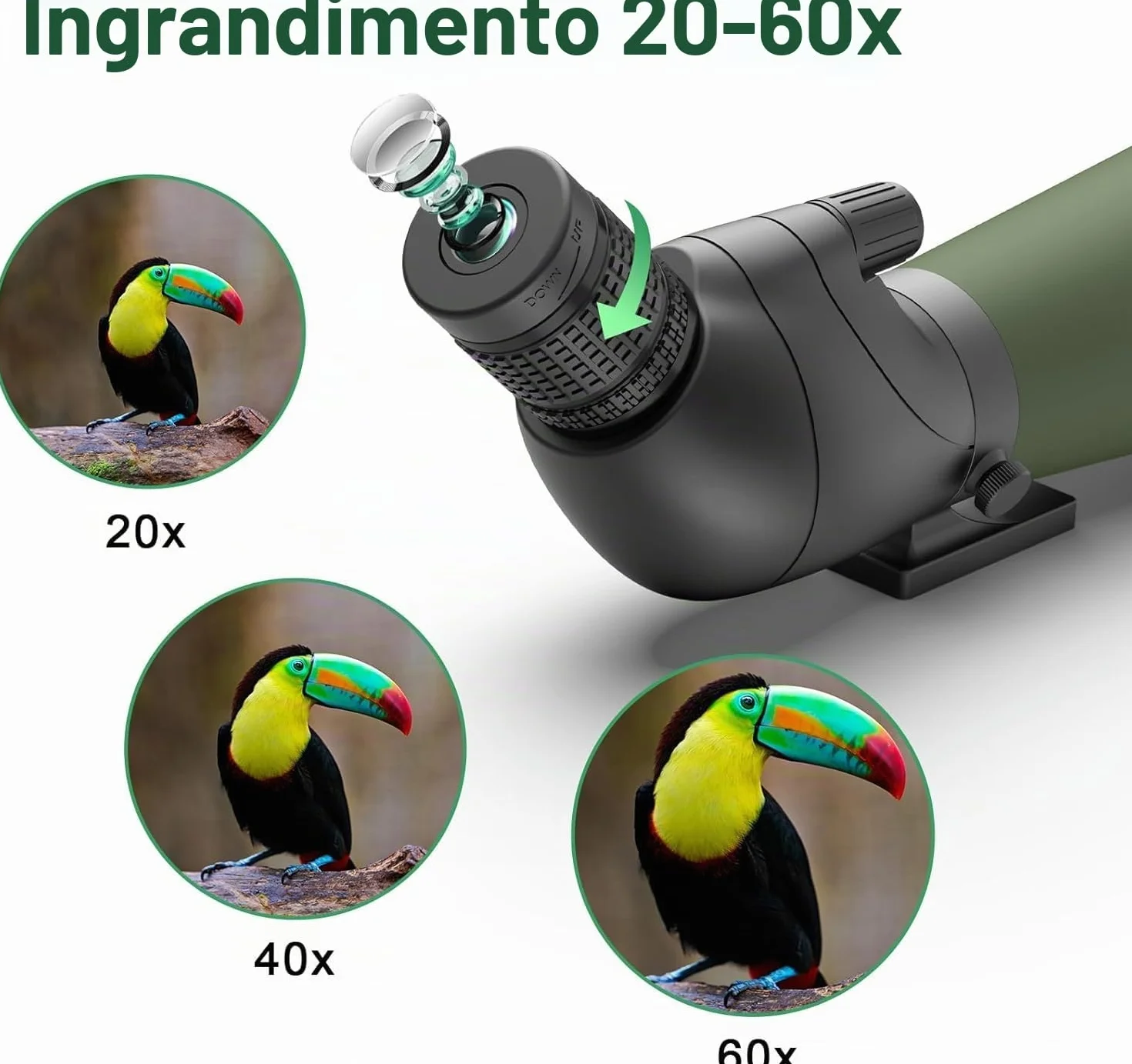 Gosky 20-60x80 da osservazione con treppiede, borsa da trasporto e smartphone - BAK4 HD cannocchiale ad angolo - cannocchiale impermeabile per caccia al bersaglio Bird Watching