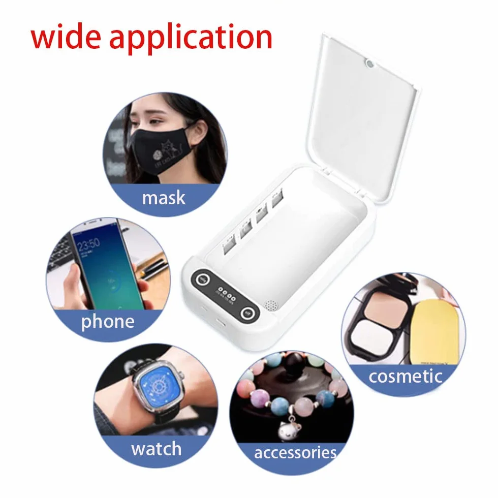 Scatola disinfettante UV per telefono con caricabatterie wireless, uccide batteri e virus, porta di ricarica USB, per maschere telefoniche e gioielli