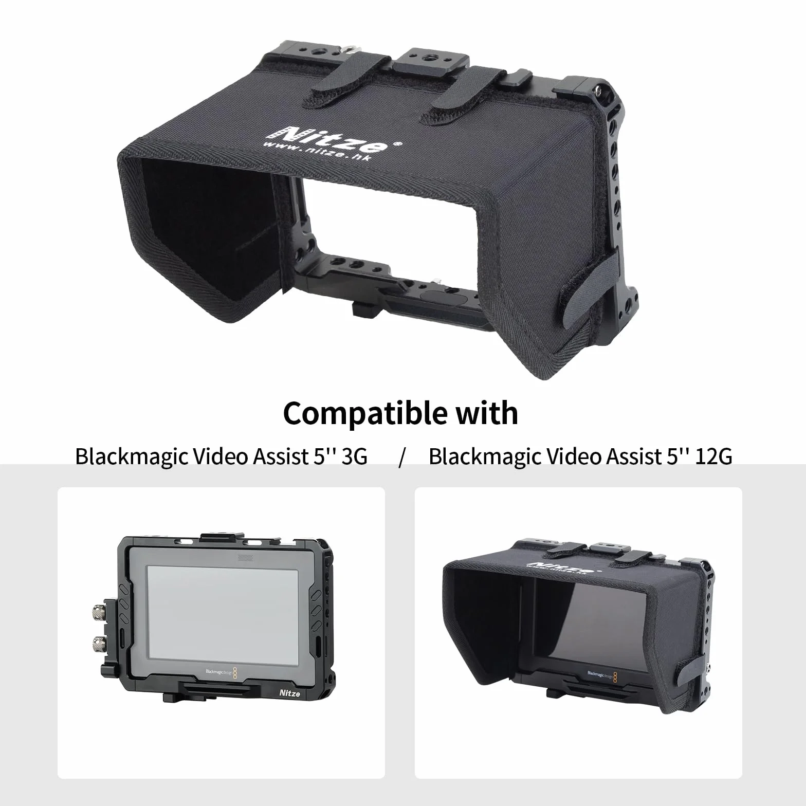 Nitze Kit Gabbia per Blackmagic Video Assist 5" 12G / 3G con Parasole, Morsetti per Cavi HDMI e USB-C - JT-B01B
