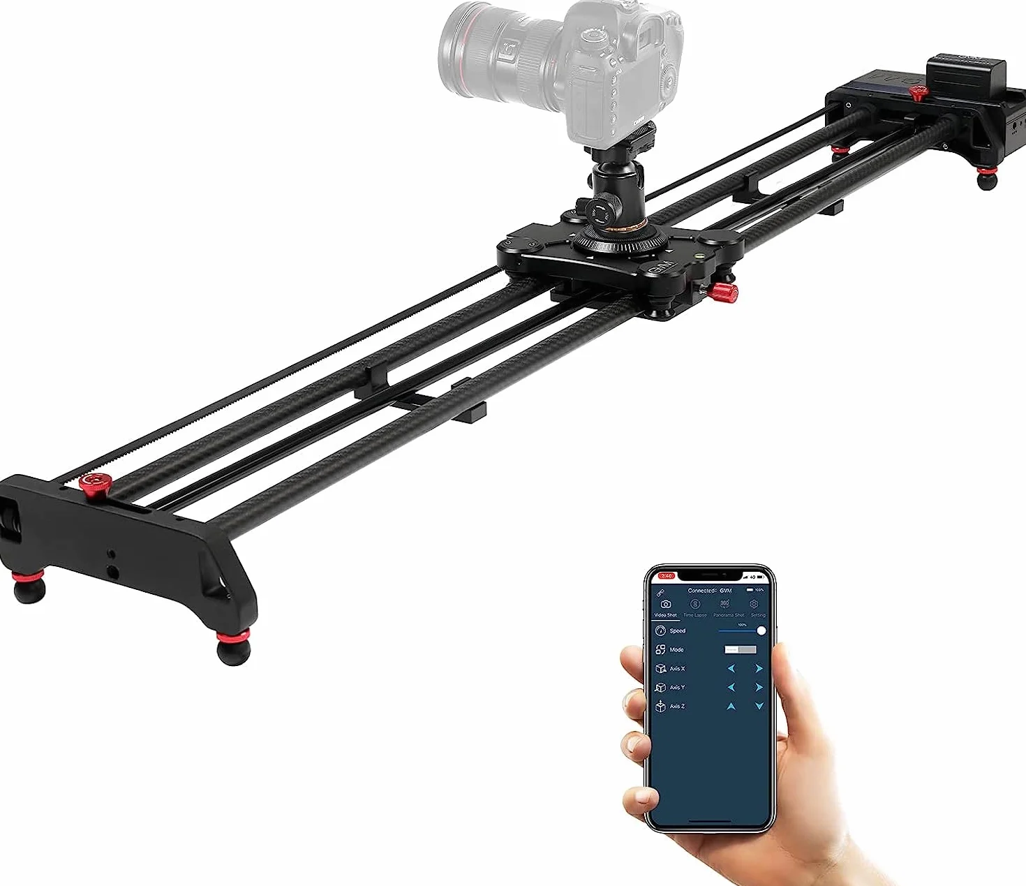 GVM - Slider per videocamera motorizzato da 122 cm, per stabilizzatore video, con tracciamento Time Lapse e riprese video panoramiche a 120 gradi