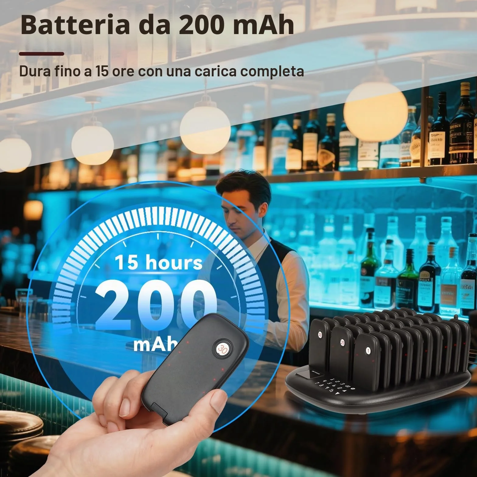 Retekess TD175P Cercapersone Ristorante, 30 Cercapersone, 800M Pager Ristorante, Facile da Configurare, 7 Modalità di Chiamata, Cercapersone Wireless per Area Ristorazione, Hotel, Chiesa