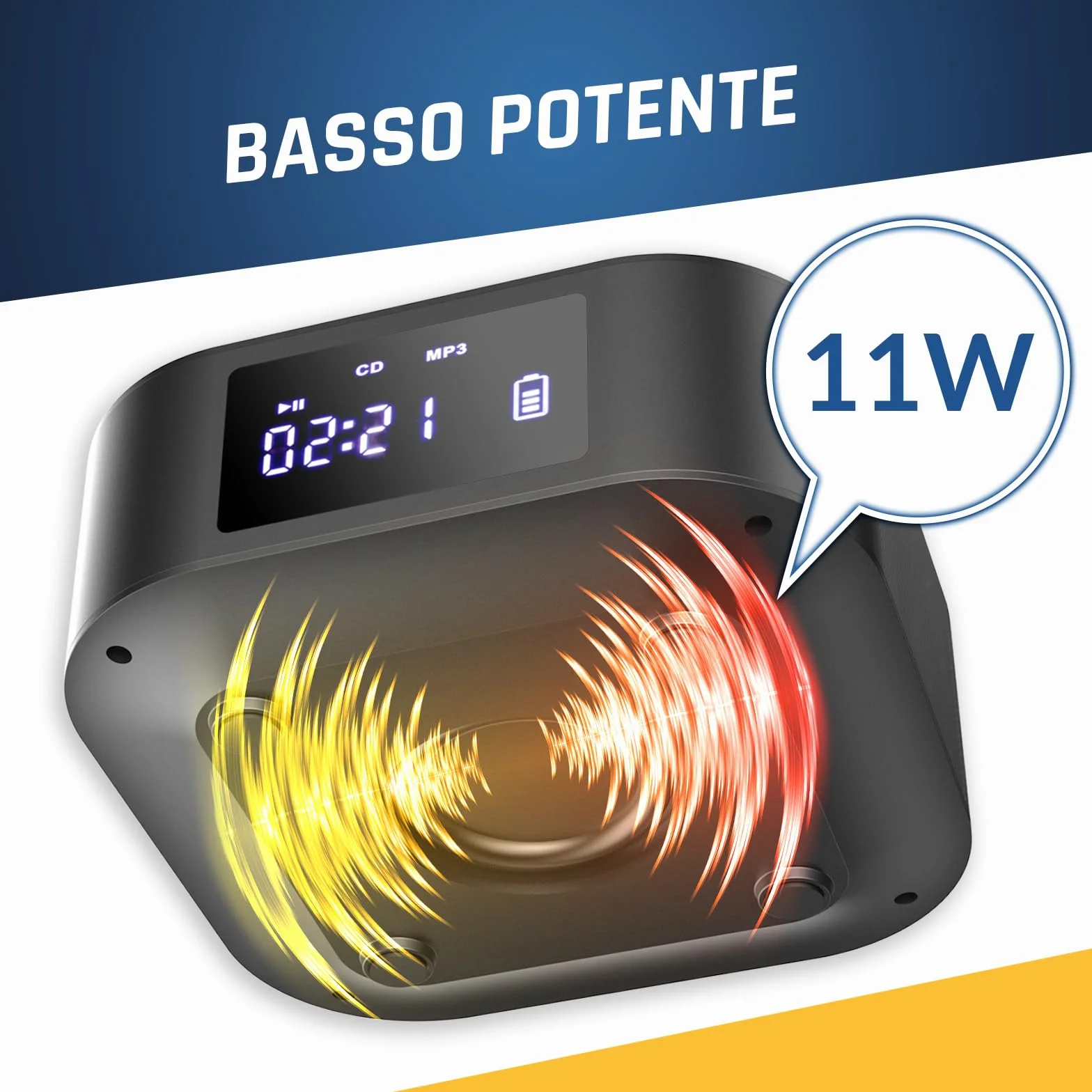 KLIM Lettore CD Stereo Boombox E1 - BASS Boost con Subwoofer - FM Radio con Lettore CD e USB, Bluetooth, AUX - Stereo casa - Filo o Wireless - Batteria ricaricabile, Telecomando - Custodie Disc