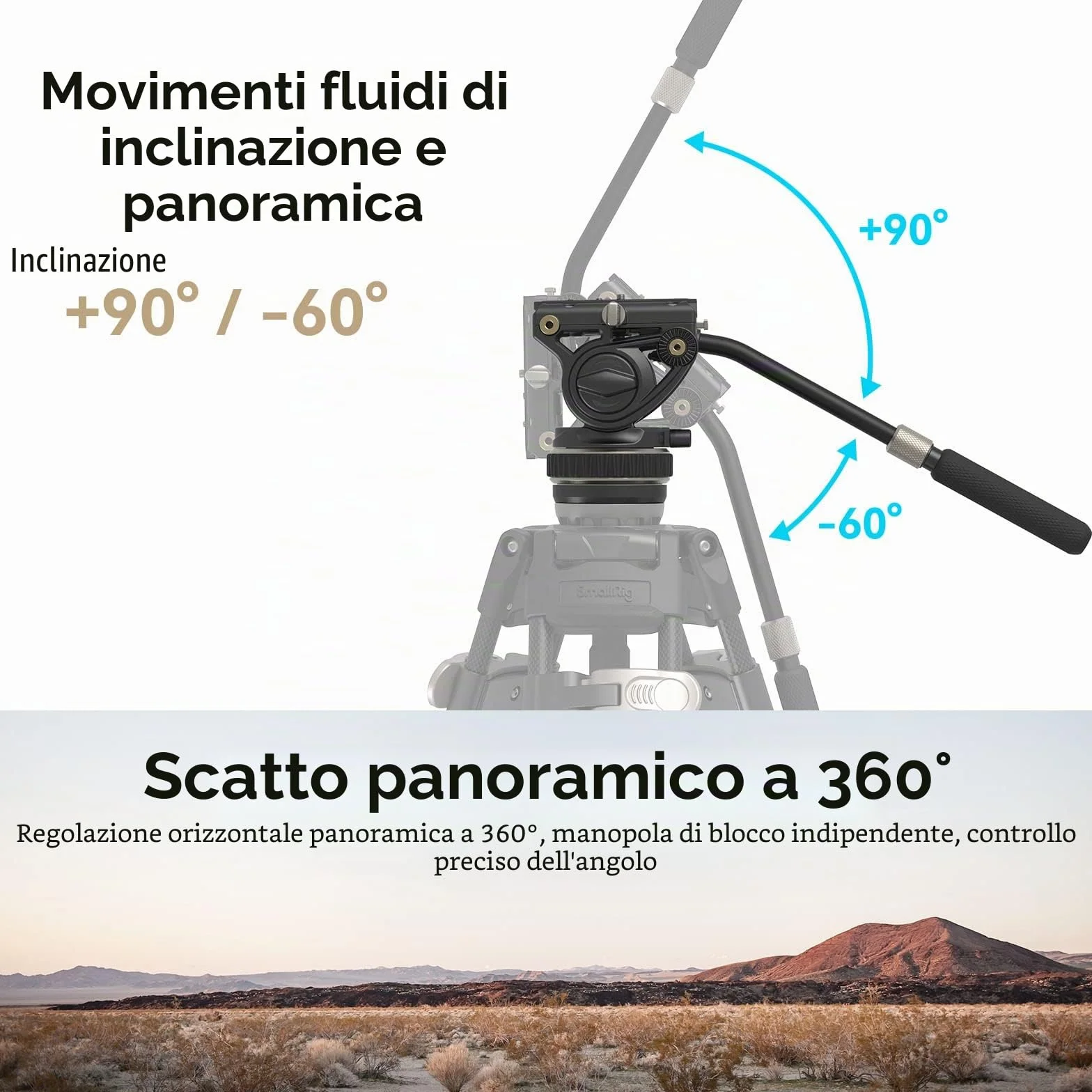 SMALLRIG Testa Video Fluida per Treppiede, Damping Regolabile, Piastra a Sgancio Rapido per Manfrotto e per DJI RS 2 /RS 3 /RS 3 Pro, Carico Massimo Fino a 10 kg/22 Libbre, per Riprese Video - 4165