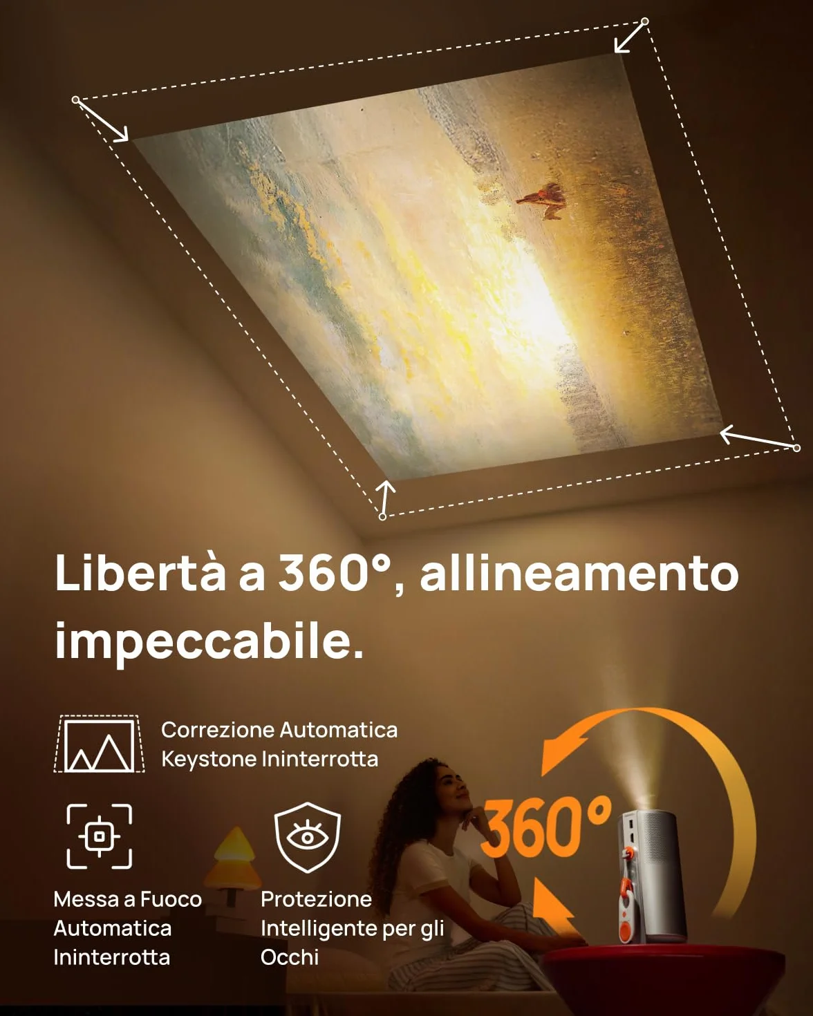 XGIMI MoGo 4 2025 NUOVO Proiettore Portatile con Base PowerBase, 5 Ore di Autonomia, Google TV con Netflix con Licenza, Supporto Regolabile a 360°, 450 Lumen ISO, 2 x 6W Harman Kardon