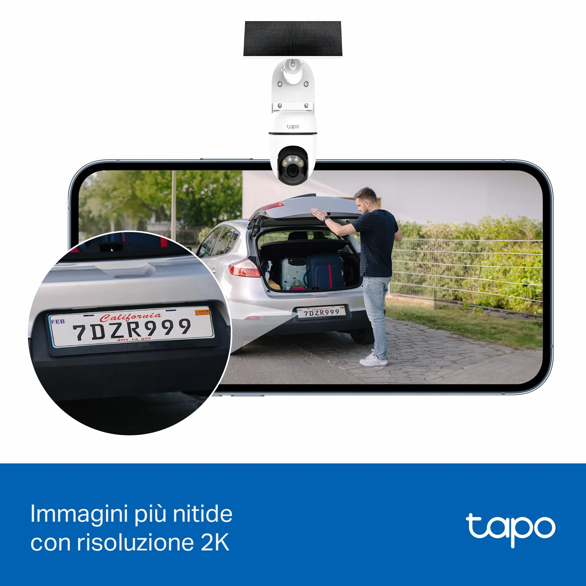 Tapo C610 KIT 2K 3MP Telecamera Wifi Esterno Senza Fili Pannello Solare 360° PTZ Videocamera Sorveglianza Batteria 6700mAh Rilevamento Umano Visione Notturna Colori Tracciamento AI IP65