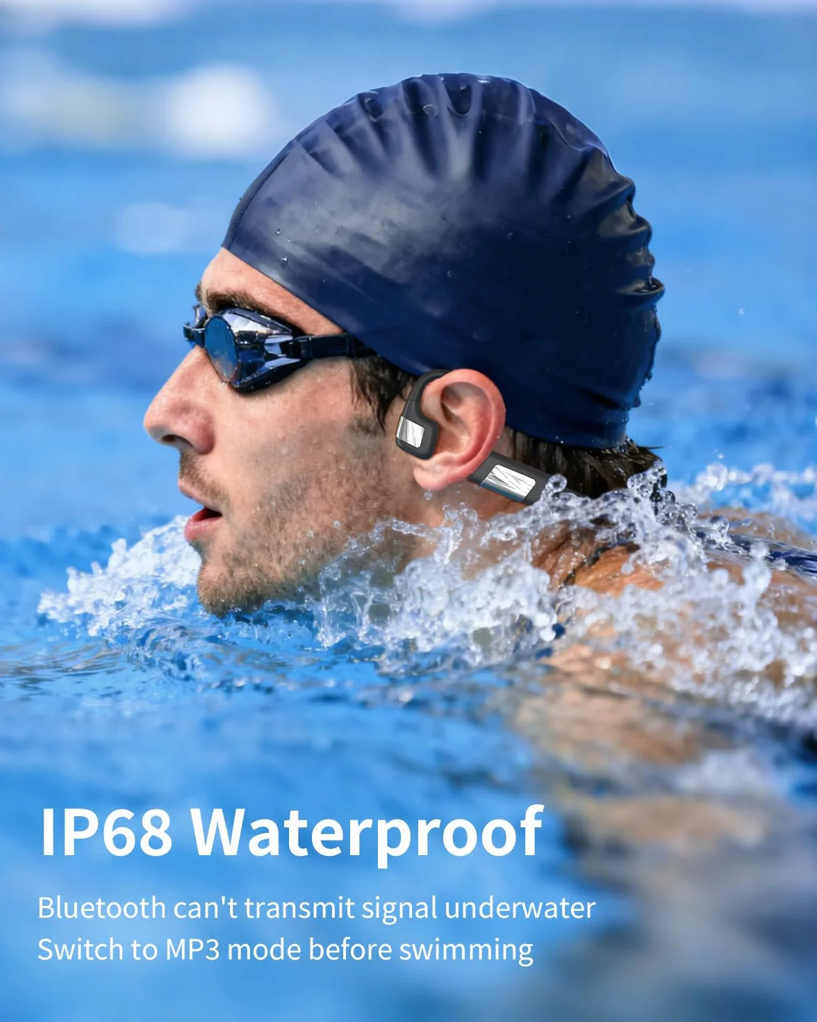 MONODEAL Cuffie Conduzione Ossea Bluetooth 5.4 Subacquee per Piscina IP68 Impermeabile Auricolari MP3 Subacqueo 8G Auricolari Sport per Nuoto, Corsa