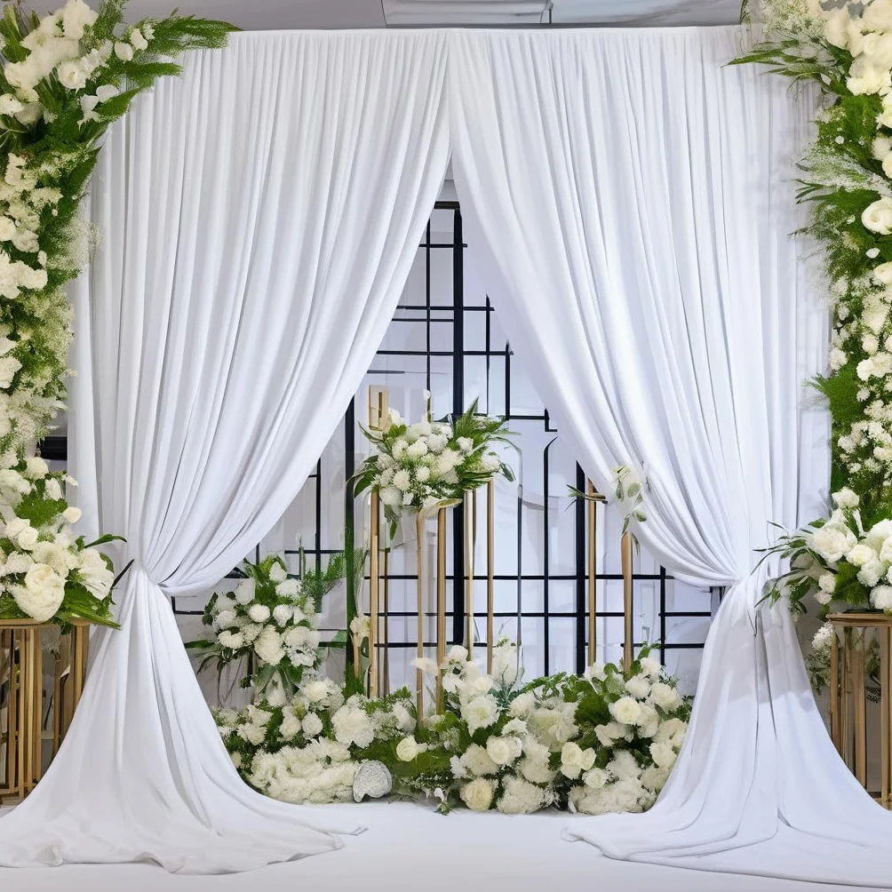 Tenda bianca da 2,5 x 3 m per fondali, tenda per sfondo per feste, sfondo per matrimonio bianco, tende in poliestere con sfondo bianco per compleanno, baby shower, battesimo, addio al nubilato