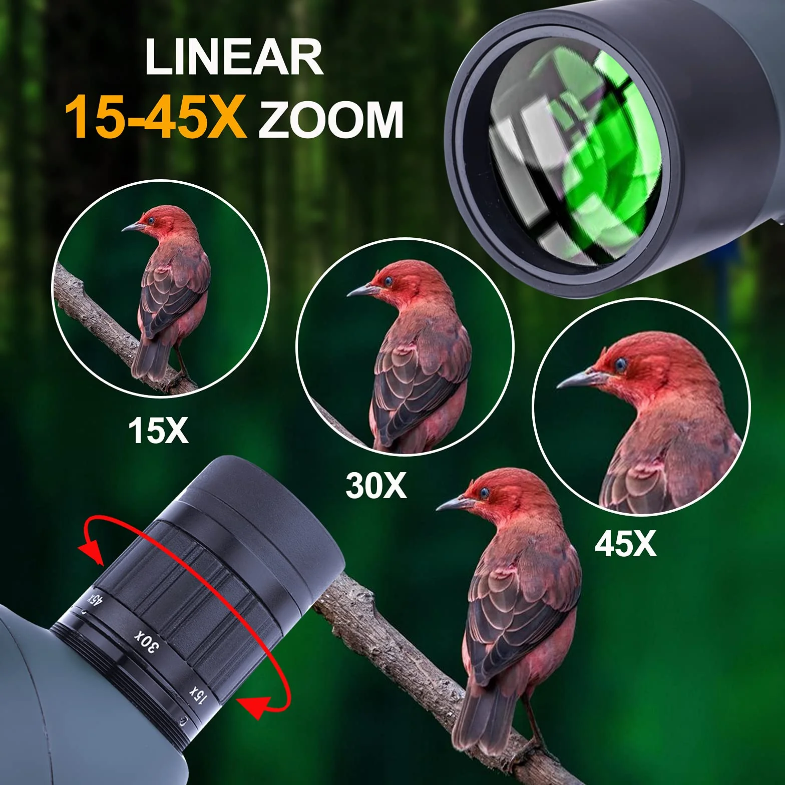 15-45x50 Cannocchiale con Treppiede, Borsa per il Trasporto e Adattatore per Smartphone, FMC Ottica Bak4 Prisma Telescopio Spotting Scope con Smartphone Adapter per Tiro a Segno Birdwatching Caccia