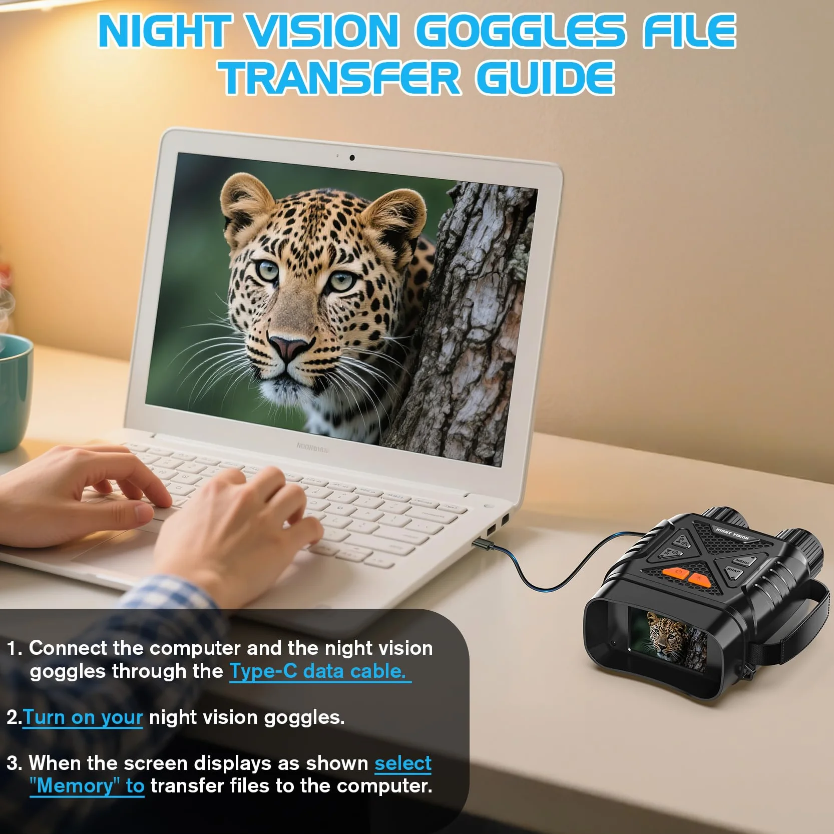 Visore Notturna, 2.8"HD Display, 10X Digitale Zoom 7-Livelli Infrarossi, 800M Visione con Batteria Ricaricabile da 2000mAh, Con per la Caccia, Birdwatching, Campeggio