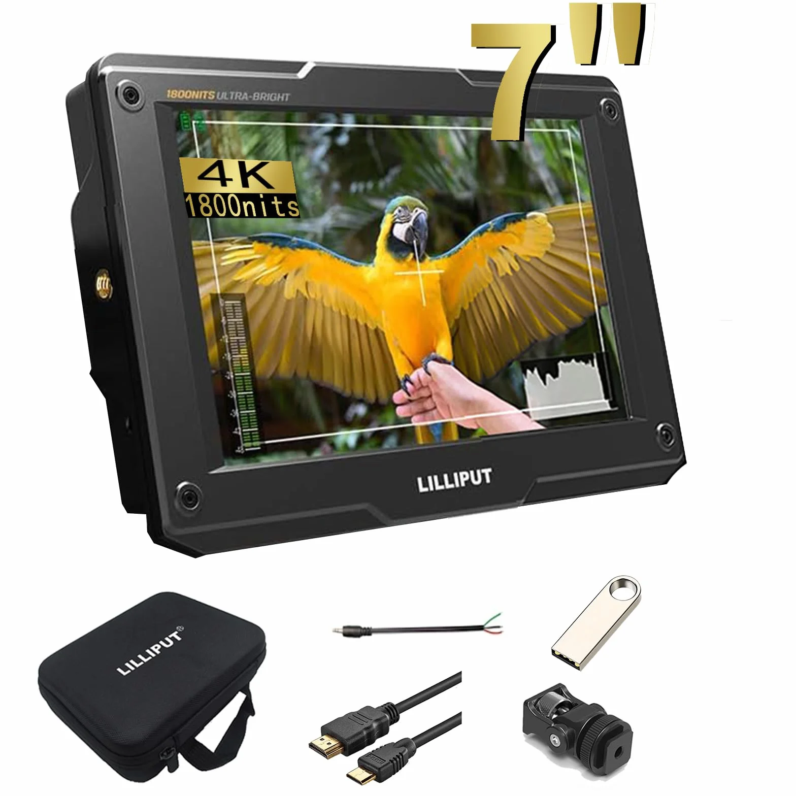 LILLIPUT H7S videocamera 4k- Monitor da 7" ultra luminosità con HDMI 3G-SDI e 4K, risoluzione Full HD, display LCD visibile alla luce solare (3G-SDI e 4K HDMI)