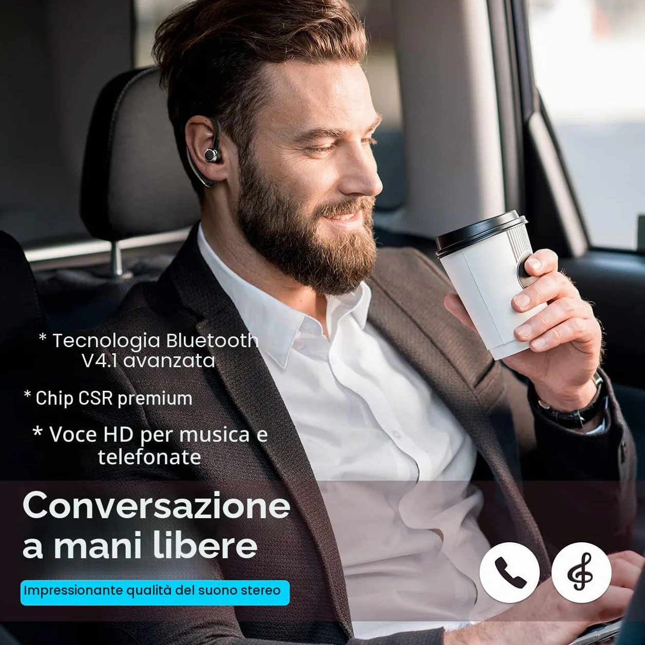 Cuffie Bluetooth CVC6.0 cancellazione del rumore, cuffie wireless stile business vivavoce auricolare senza fili con microfono, 280 ore di standby, auricolare Bluetooth singolo senza mani (nero)