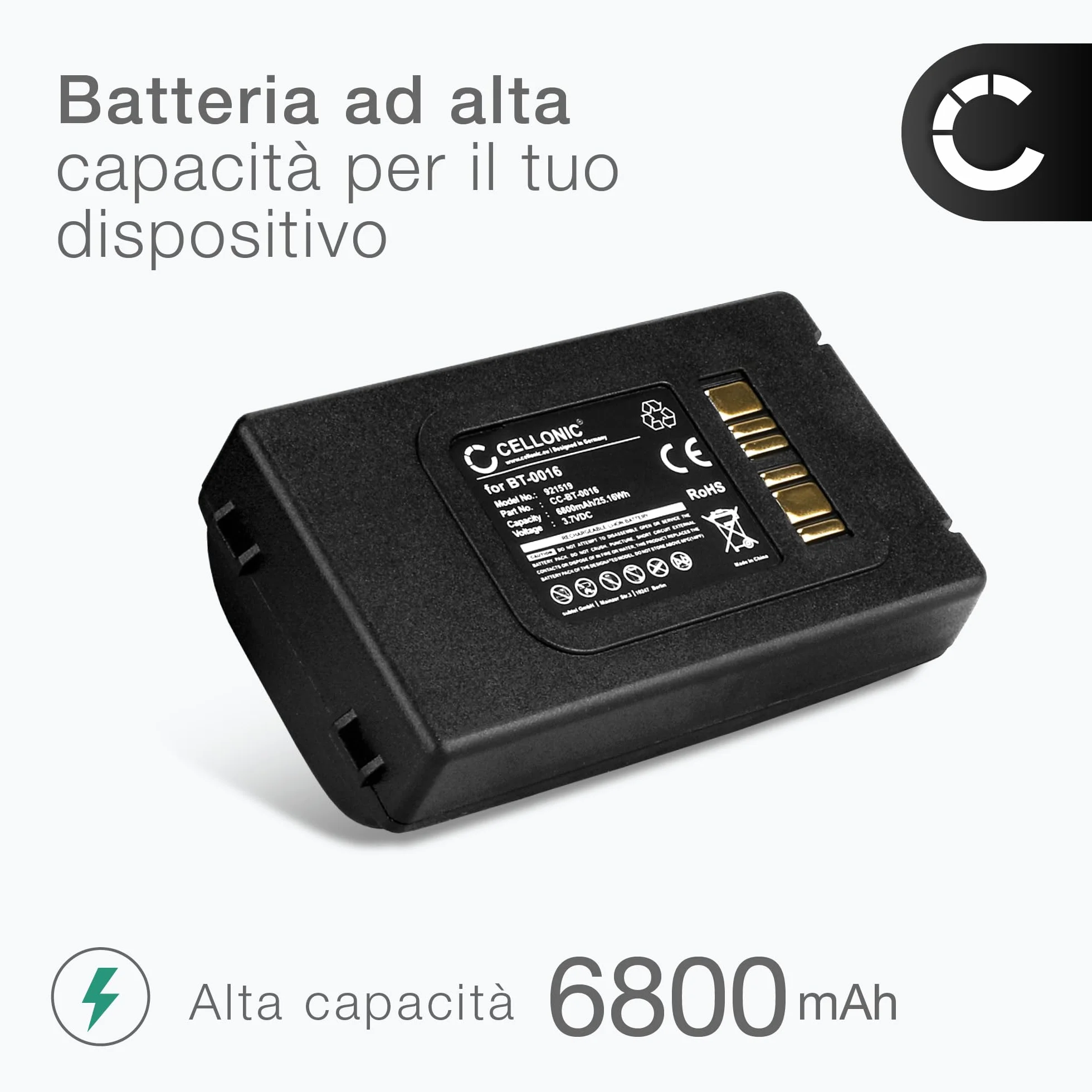 CELLONIC 1x Batteria per Scanner per codici a barra Compatibile con Datalogic Skorpio X4, Skorpio X3, 94ACC0046 – (6800mAh, 3.7V)