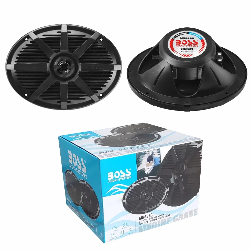 KIT SET PER BOSS AUDIO SYSTEMS MR692B 2 diffusori altoparlanti marini ovali 2 vie neri 6 x 9 15 x 23 cm 175 watt rms 350 watt max 4 ohm impermeabili mare piscina barca hotel, a coppia