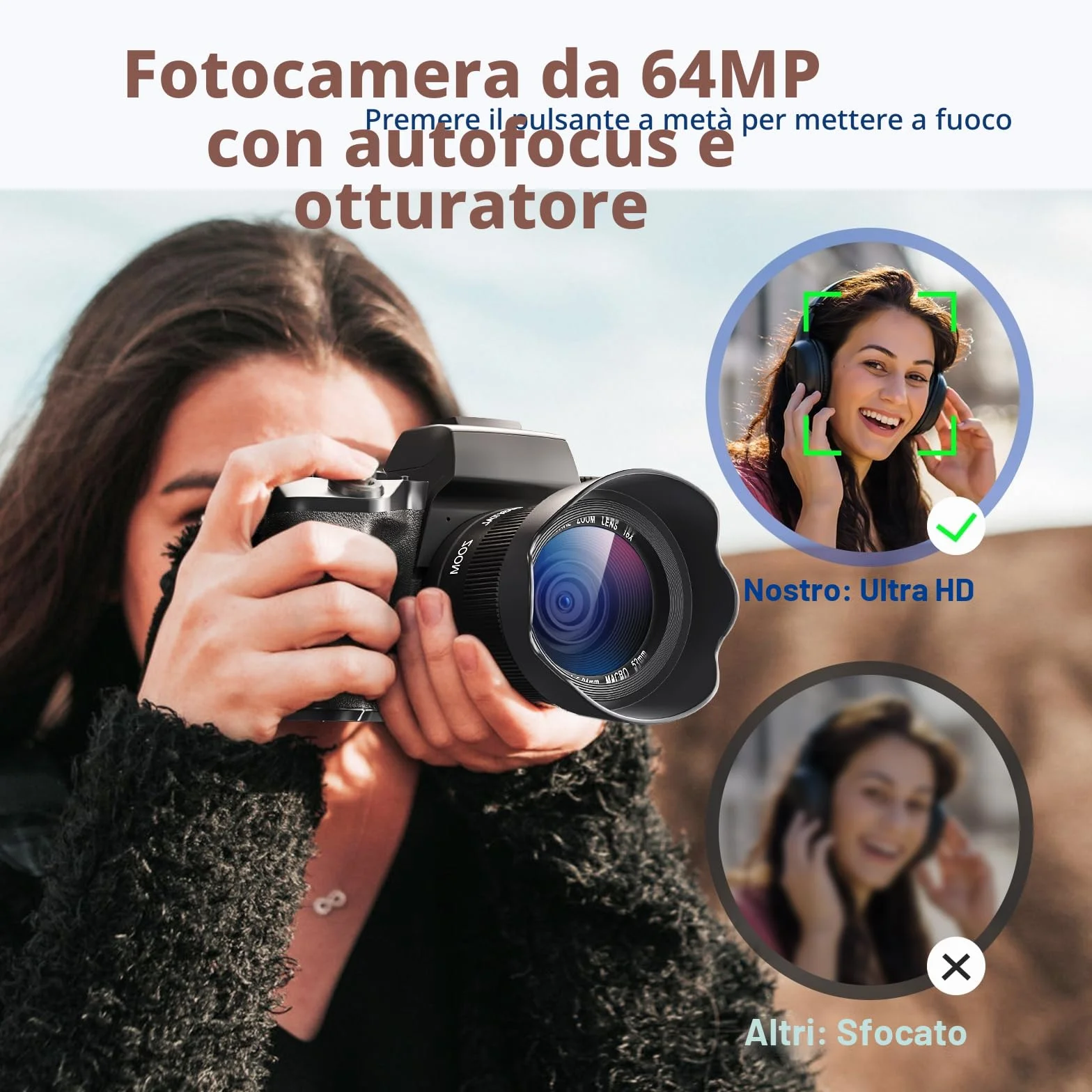 Fotocamera digitale 4K, CCN 64MP Fotocamera con schermo touchscreen da 3,0", fotocamera compatta con zoom digitale 16X e funzione WiFi, con cappuccio per borsa fotografica, scheda TF da 32 GB, nero