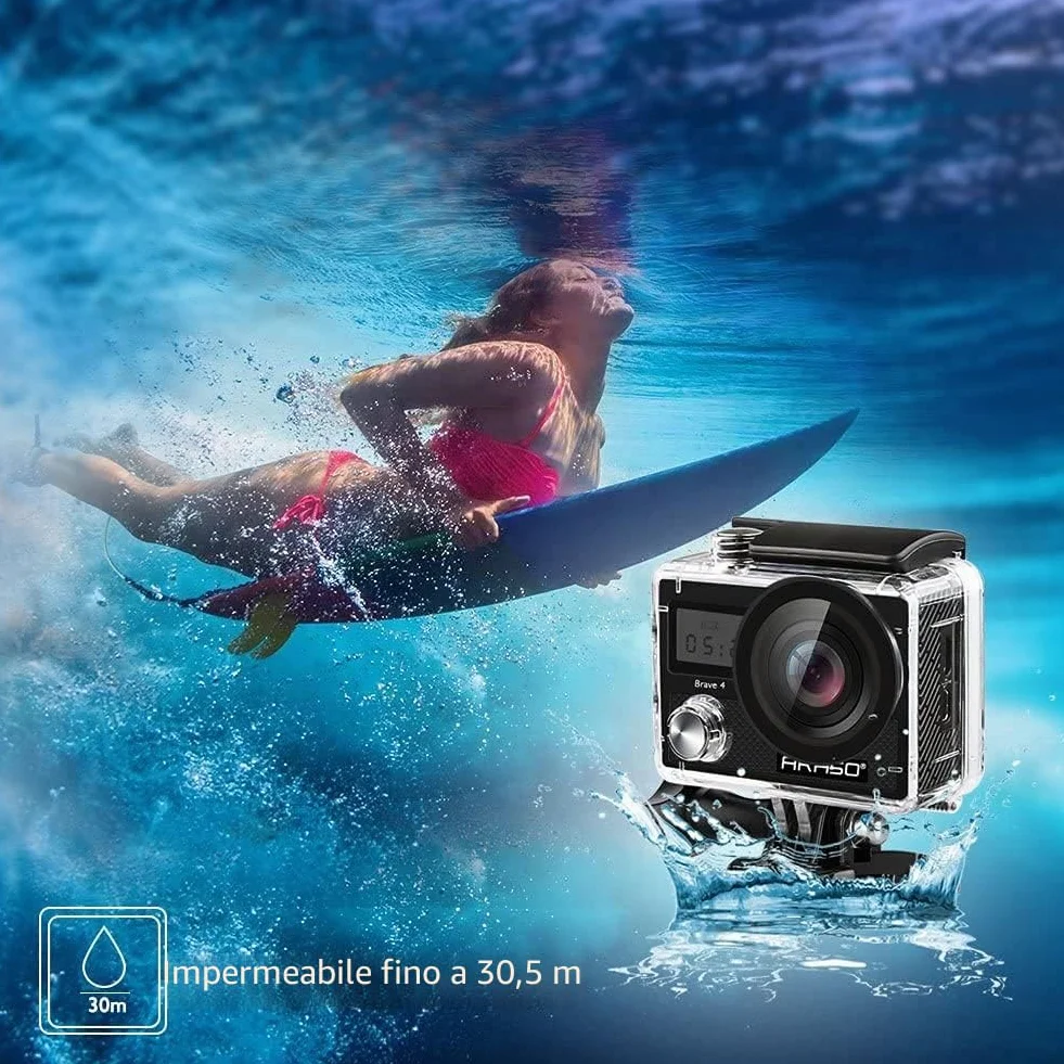 AKASO Brave 4 4K30fps 20MP Action CamFotocamera Subacquea 20MP WIFI Telecomando Ultra HD con Action Cam Stabilizzata EIS 30M Videocamera Subacquea Impermeabile con 5xZoom