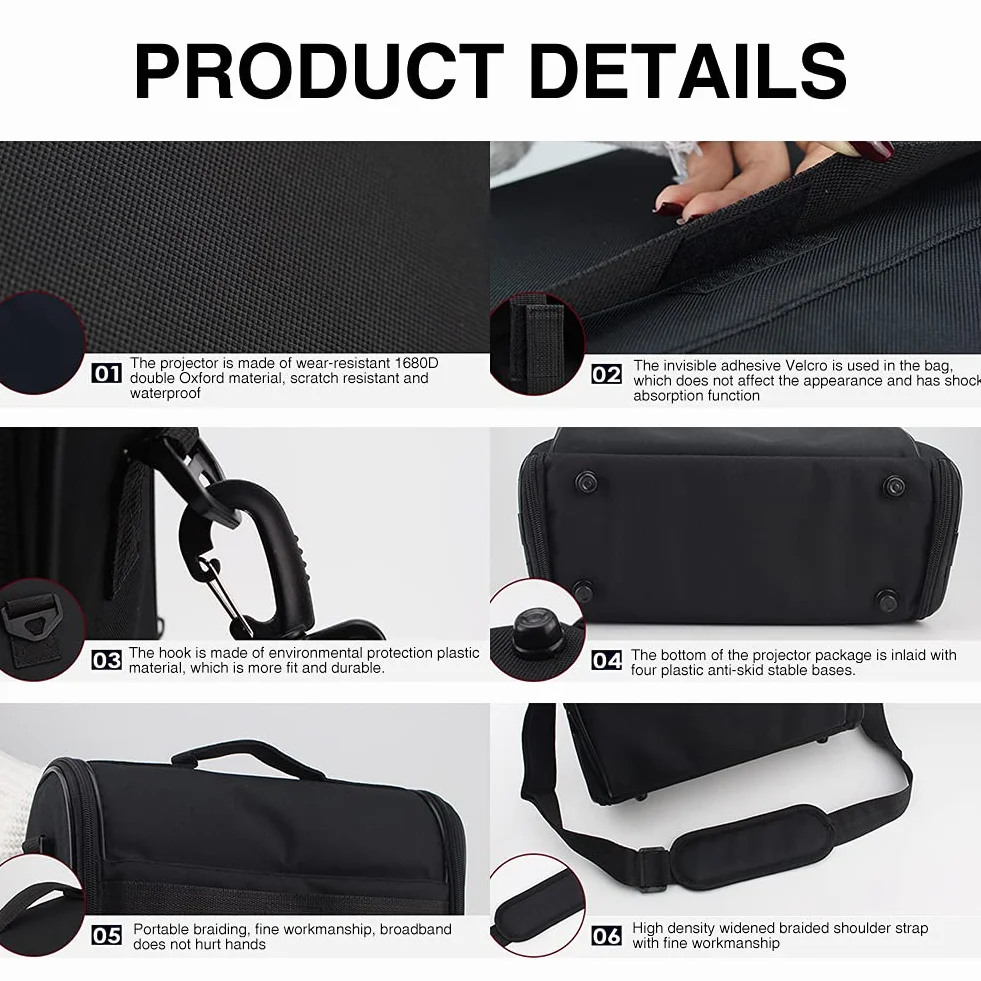 Custodia per videoproiettore, borsa da trasporto per proiettore, chiusura a cerniera, organizer con tracolla, resistente agli urti, borsa da viaggio per proiettore, Come da immagine, M,