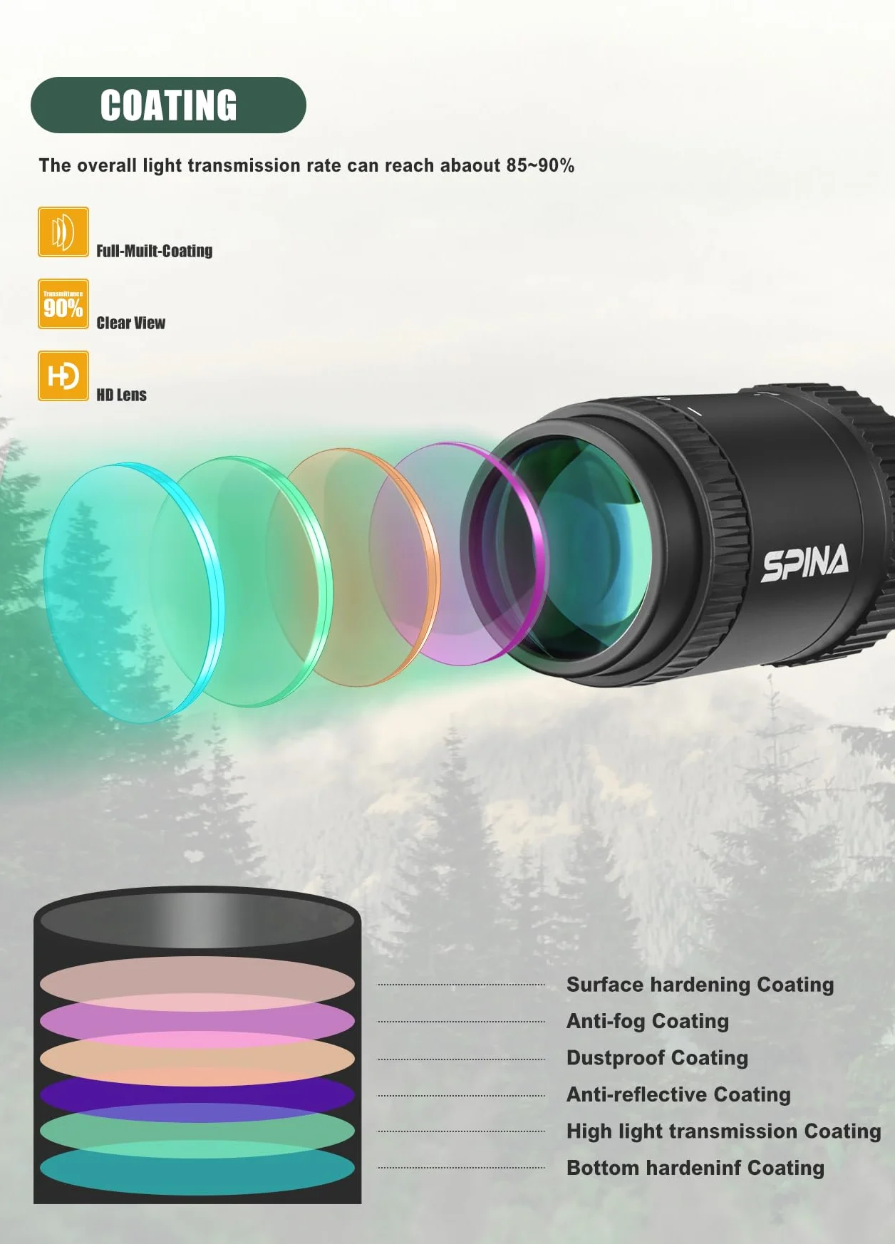 SPINA OPTICS 6-24x50 II Riflescope Primo Piano Focale Riflescope con MRAD Precision Tree Reticle e Parasole