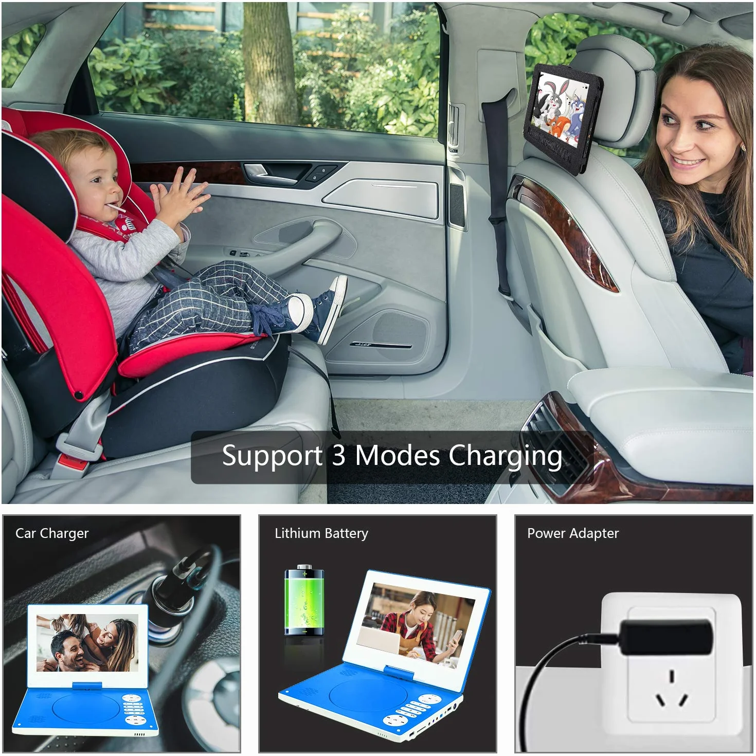 YOOHOO Lettore DVD portatile 12,5 pollici schermo girevole HD 270° batteria ricaricabile multi regione