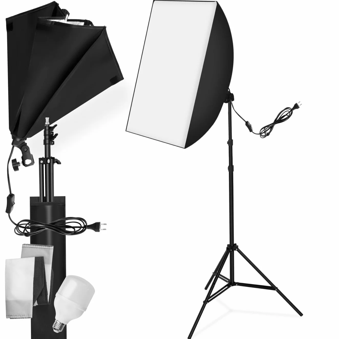 tectake® Luci da Studio Fotografico, Set Fotografico Portatile, Luce per Foto, 1 Stativo per Luci, 1 Lampada, 1 Softbox, Supporto in Alluminio, 1 Borsa per Trasporto – Nero
