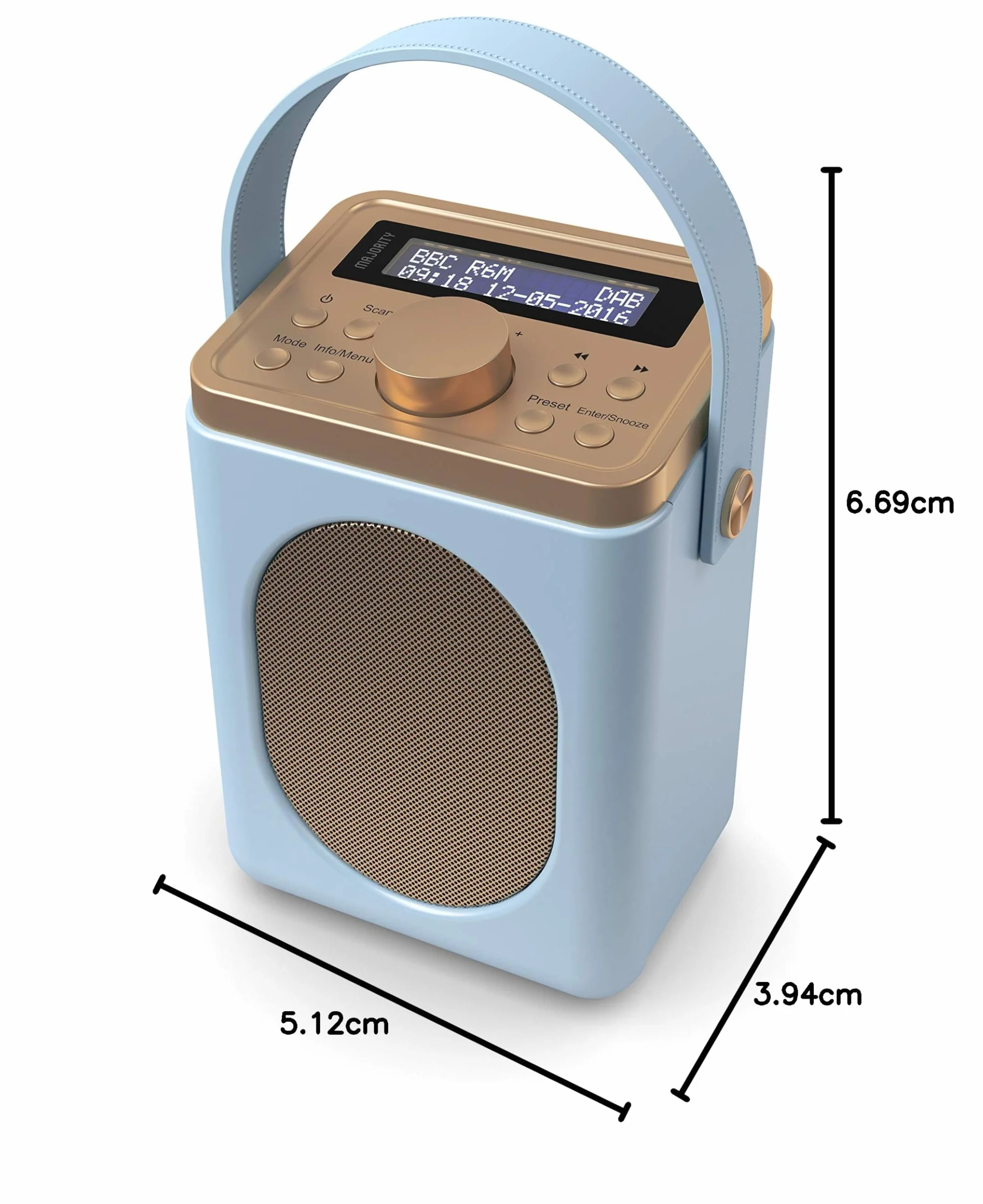 Majority Little Shelford Radio DAB+ DAB FM Bluetooth Portatile Alimentata a Batteria Doppio Allarme Blu