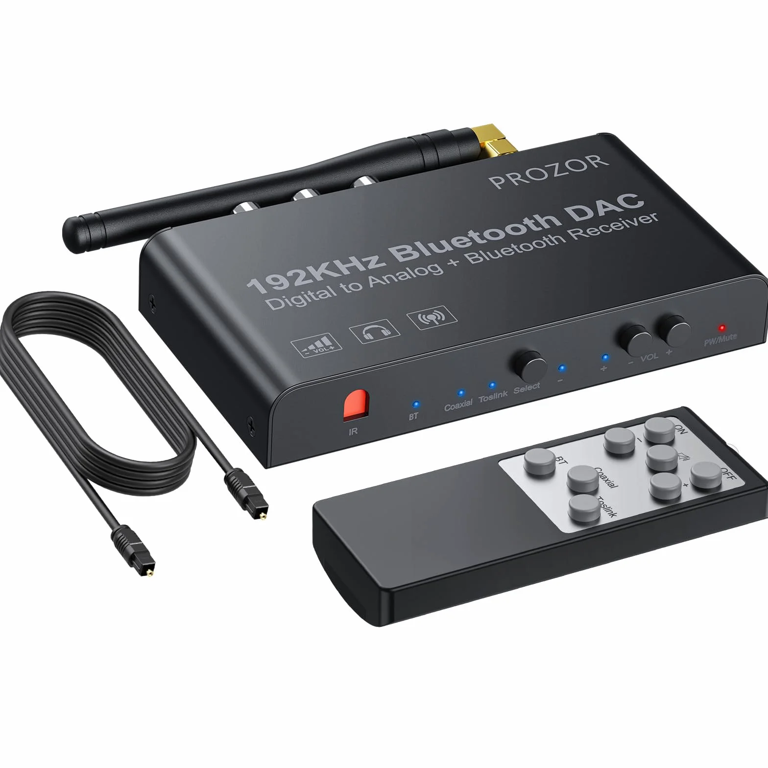 PROZOR Convertitore DAC con Telecomando IR Convertitore Audio con Ricevitore Bluetooth Adattatore Audio Digitale ad Analogico Supporta Controllo Volume/Muto/ON/OFF DAC Telecomando LPCM/PCM
