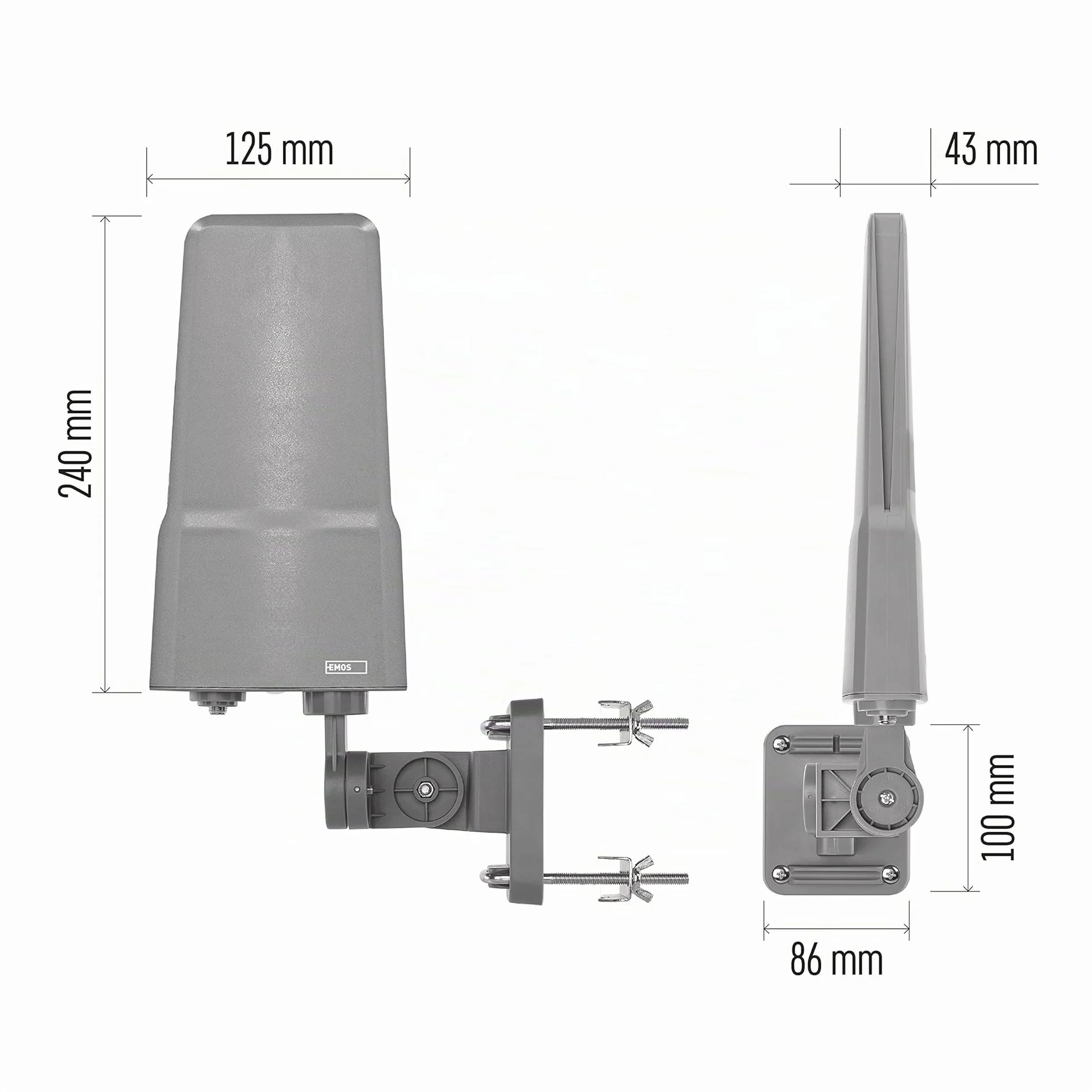 EMOS Antenna esterna con amplificatore per ricezione remota, VHF/UHF/DAB Outdoor TV Antenna per TV DVB-T/DVB-T2, portata 0-80 km, filtro di blocco LTE integrato, filtro 4G, 5G