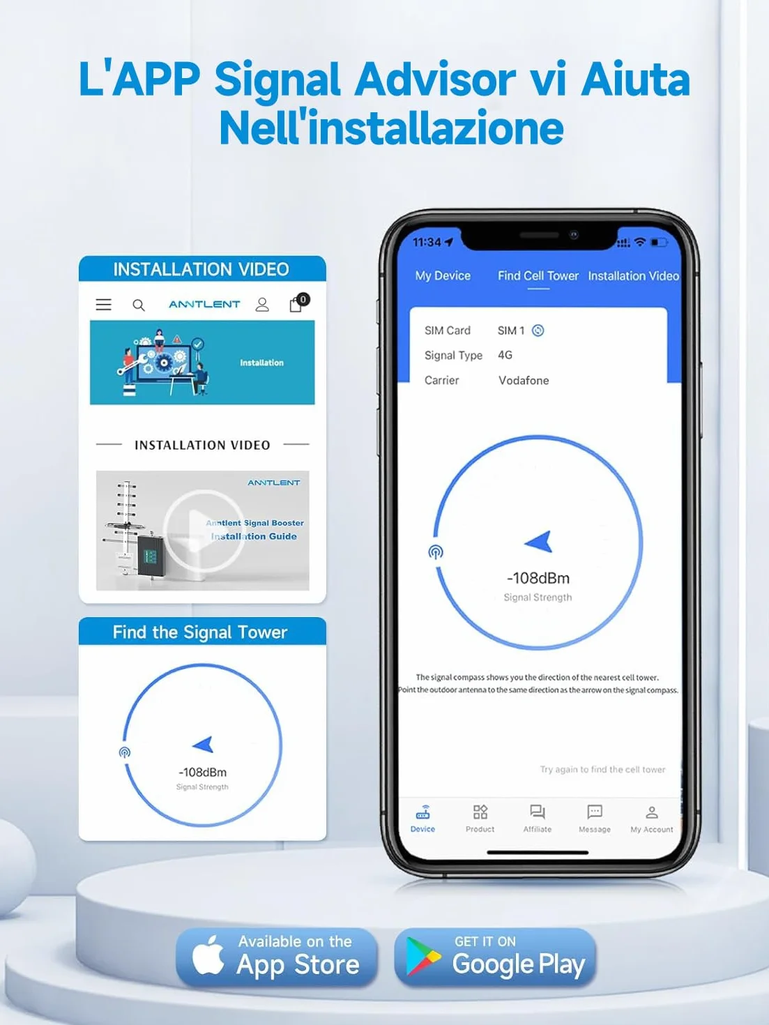 ANNTLENT Amplificatore Segnale Cellulare - Banda 20/8/1 Ripetitore GSM Amplificatore 4G 3G LTE Per la Casa Ufficio Ripetitore Segnale Cellulare Tutti Gli Operatori Copertura Fino