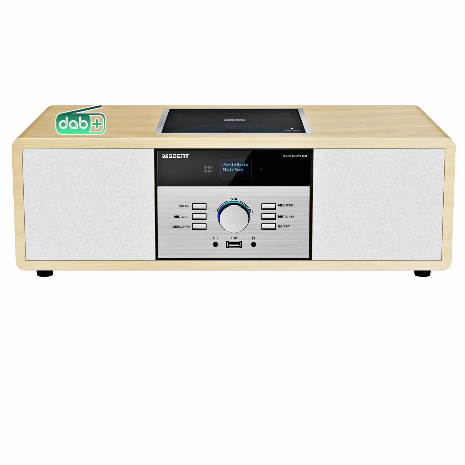 Impianto Stereo Casa Hi-Fi Radio DAB+ Lettore CD Bluetooth 5.0 FM USB 30W Design Retro Legno