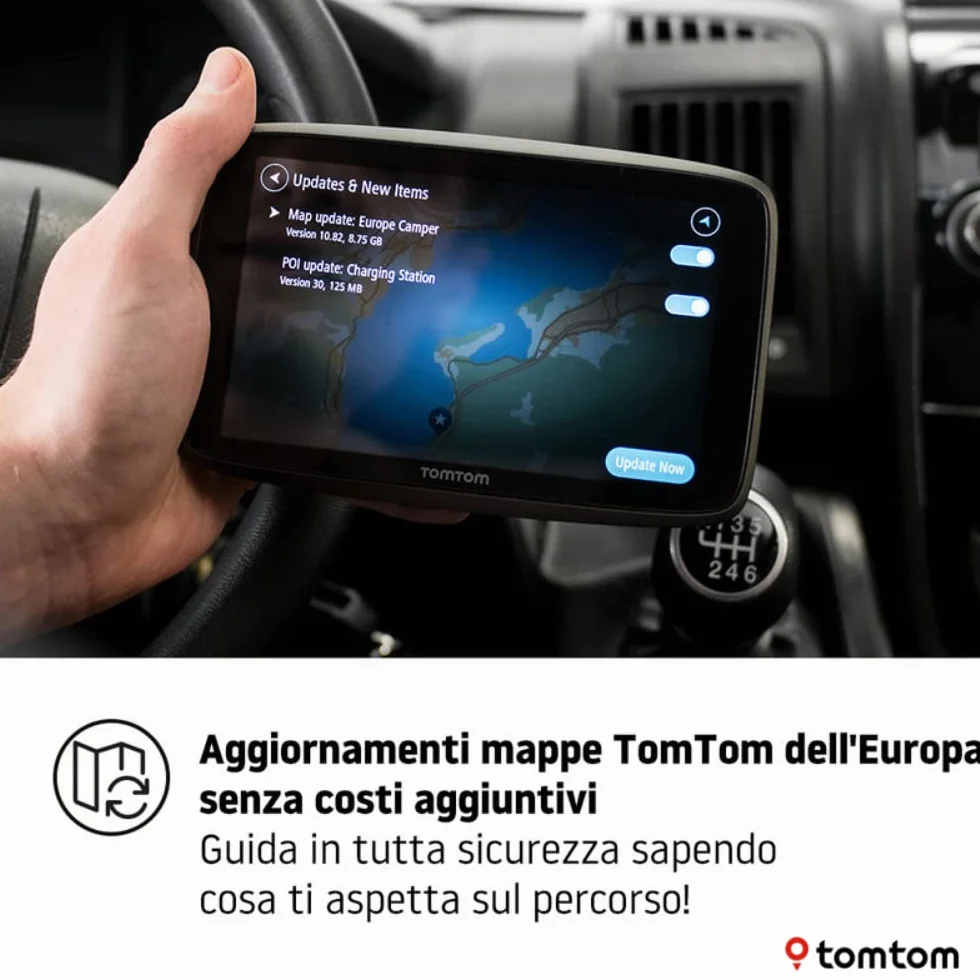 TomTom Navigatore satellitare per camper e roulotte GO Camper Tour (schermo da 6", PDI dedicati per camper e roulotte, aggiornamenti Wi-Fi, TomTom Traffic, avvisi autovelox e mappe dell'Europa)