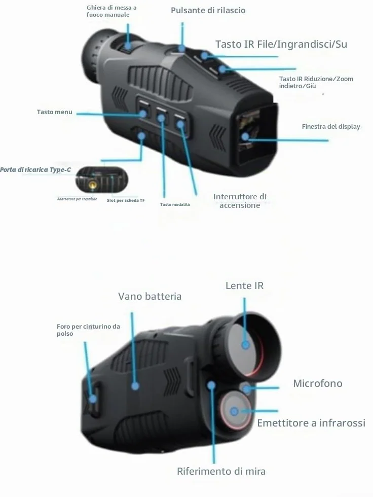 SPORTARC Dispositivo monoculare di visione notturna, risoluzione 1080p, zoom digitale 10X, distanza di visualizzazione 800m