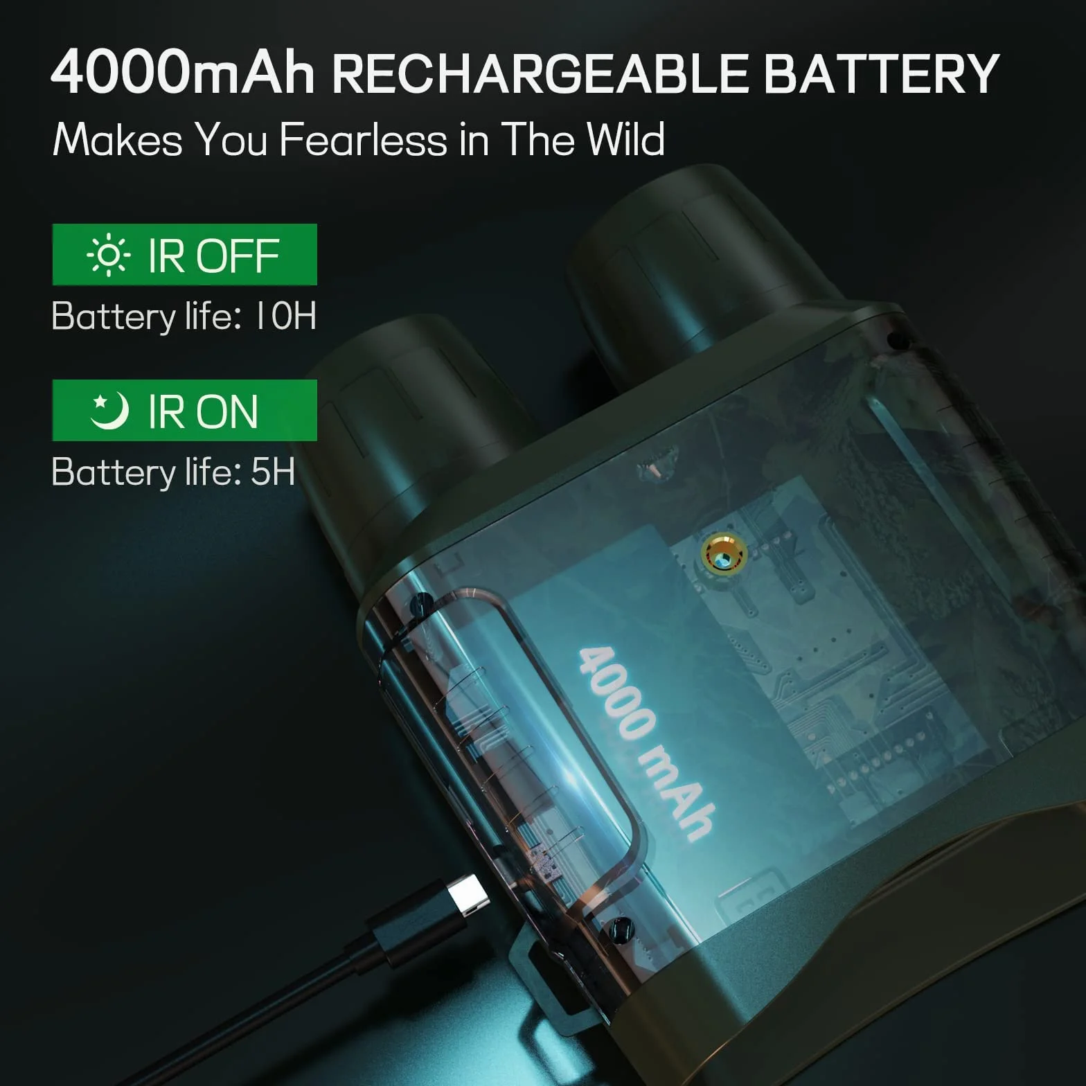 zalati Occhiali per la visione notturna Binocolo a infrarossi 4K con display da 3" Batteria ricaricabile per la caccia