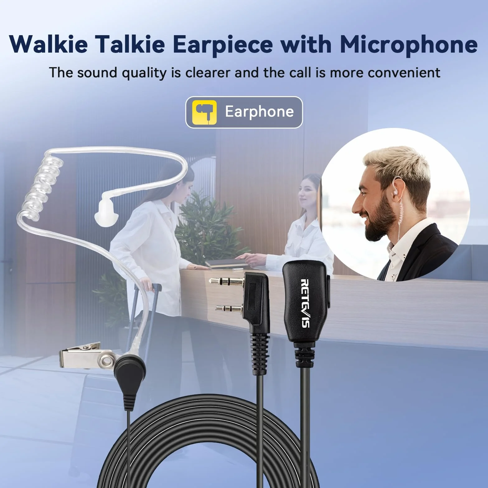 Retevis RT619 Walkie-Talkie Professionale, PMR446, VOX, 1300mAh Ricaricabile, Auricolari Inclusi - Per Ristorante, Vendita Al Dettaglio, Escursioni - Regalo (Nero, 2 Pezzi)