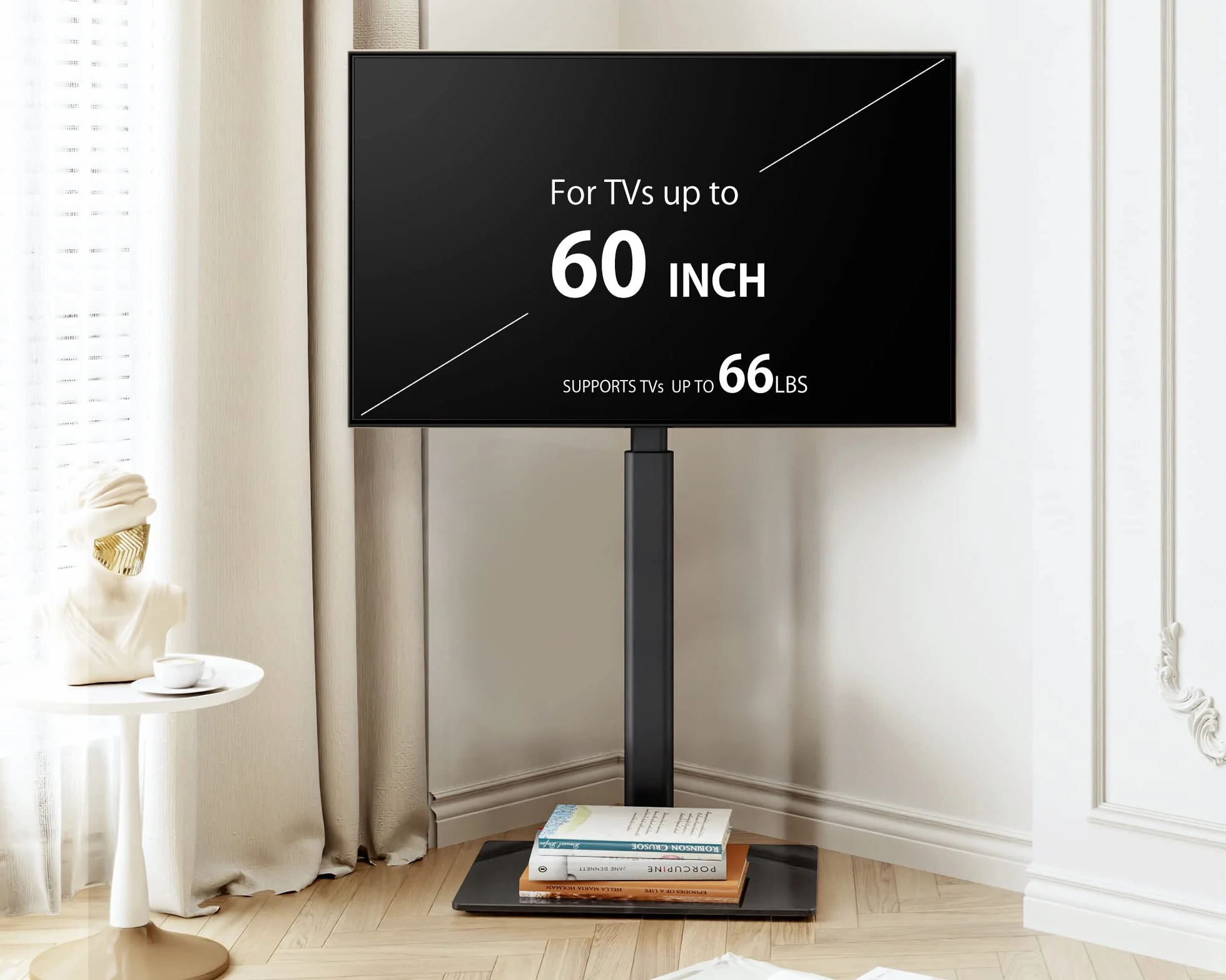 FITUEYES Supporto TV da Pavimento per Schermi da 32-60 Pollici, Porta TV da Terra Regolabile in Altezza, Portata Max 30 kg, VESA Max. 600 x 400 mm, Nero