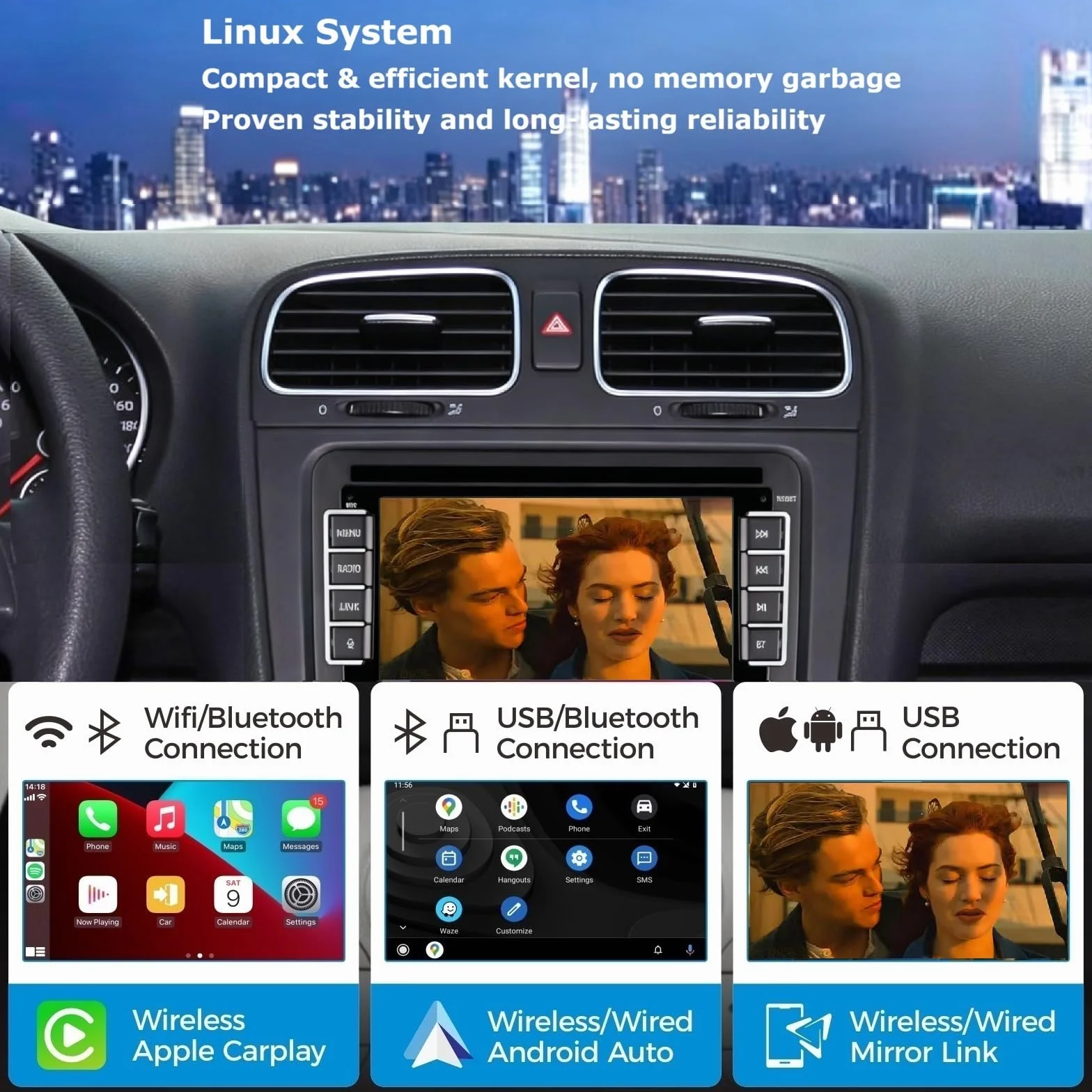 Autoradio per Golf 5/Golf 6, Schermo Touch da 7 Pollici con Wireless CarPlay & Android Auto, Plug and Play, Bluetooth/AM/FM/SWC/DSP/Mirror Link per VW T5, Polo 5, Passat, Skoda, Jetta, Toura