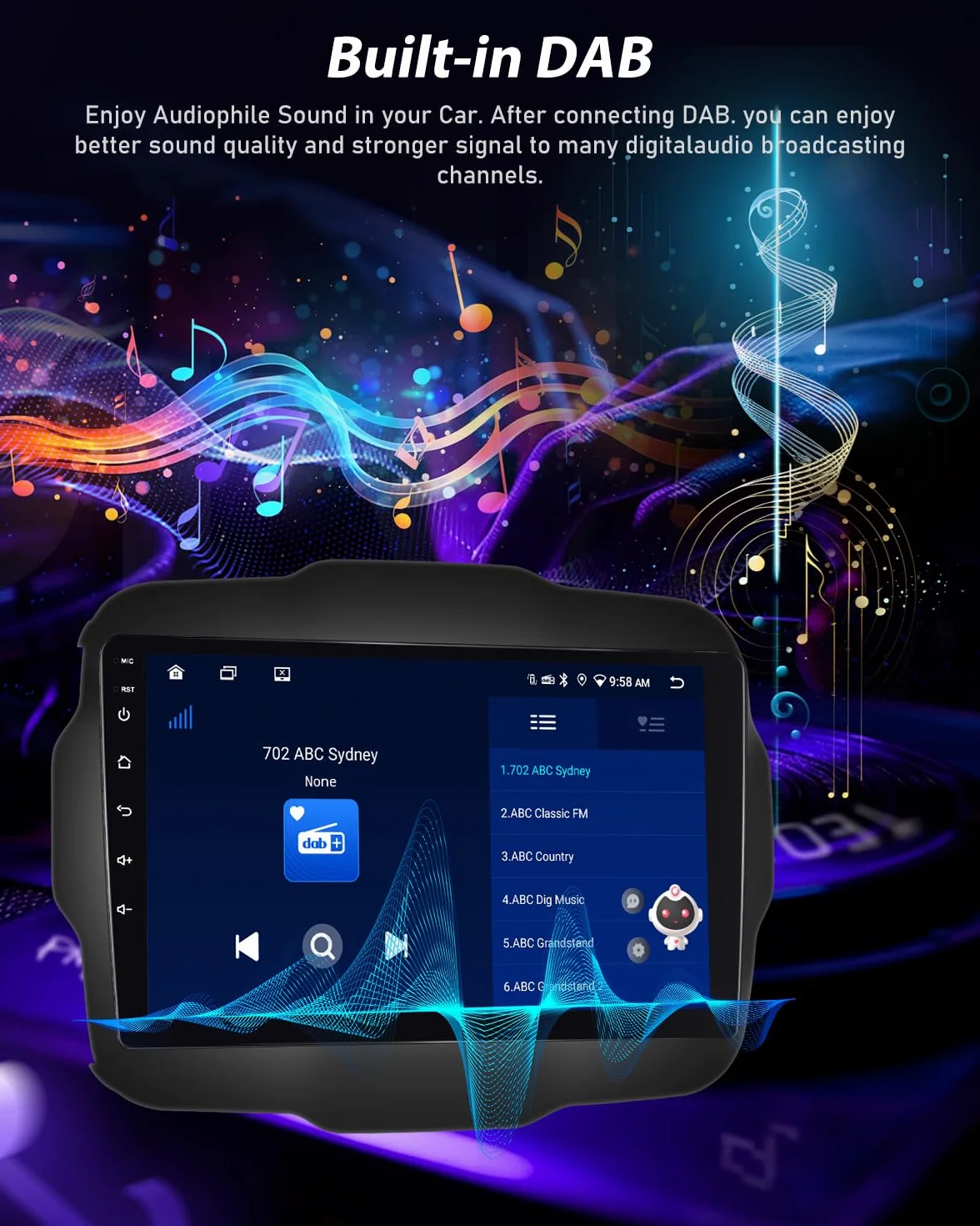 NHOPEEW Qualcomm 8 core 4+64G DAB/DAB+ Autoradio per Jeep Renegade 2016-2020 – Radio da 9 pollici con supporto Carplay e Android Auto, WLAN e GPS, ventola DSP + telecamera posteriore