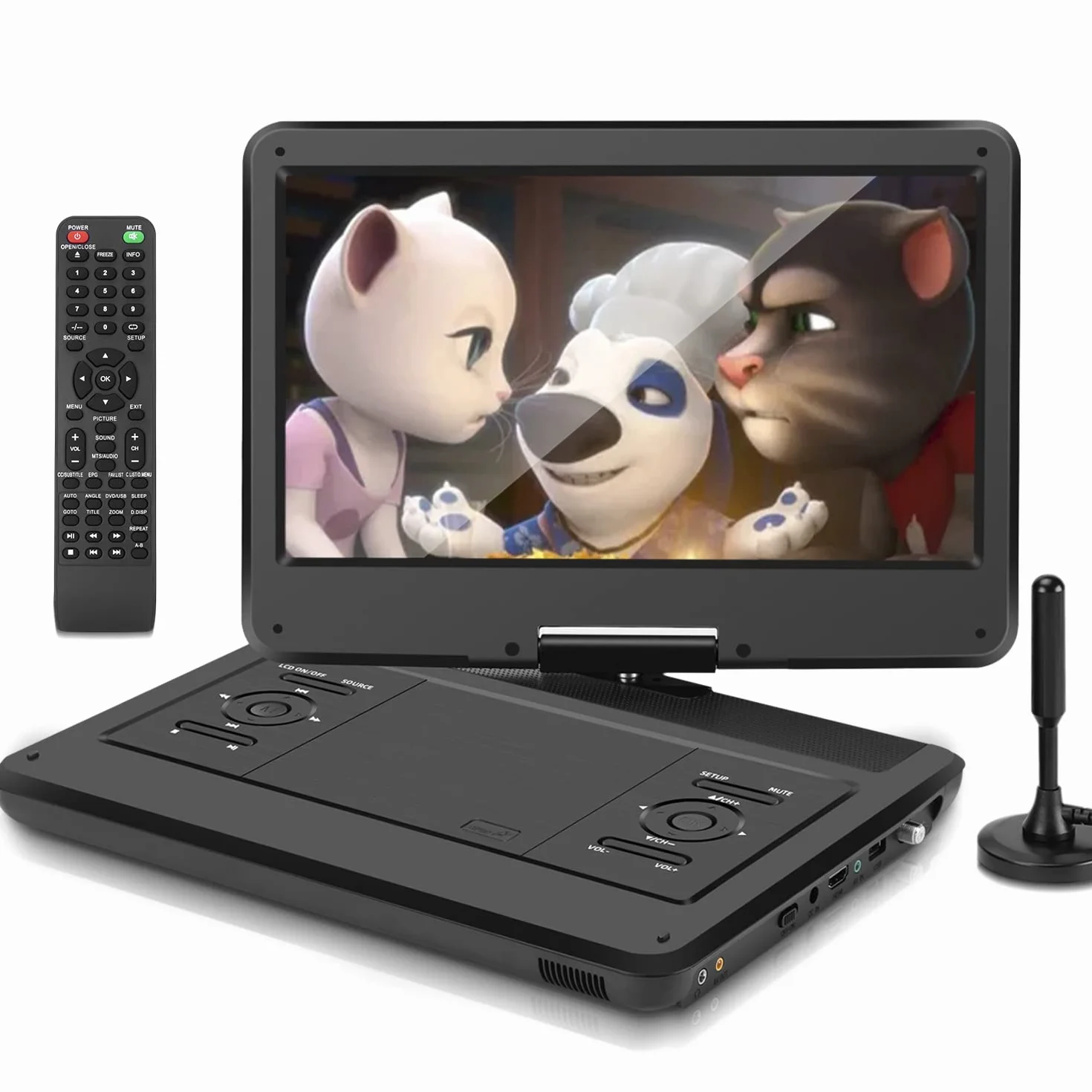 KCR Lettore DVD portatile 14,0 pollici con HD e USB/HDMI/AV/Audio, telecomando HEVC Main 10
