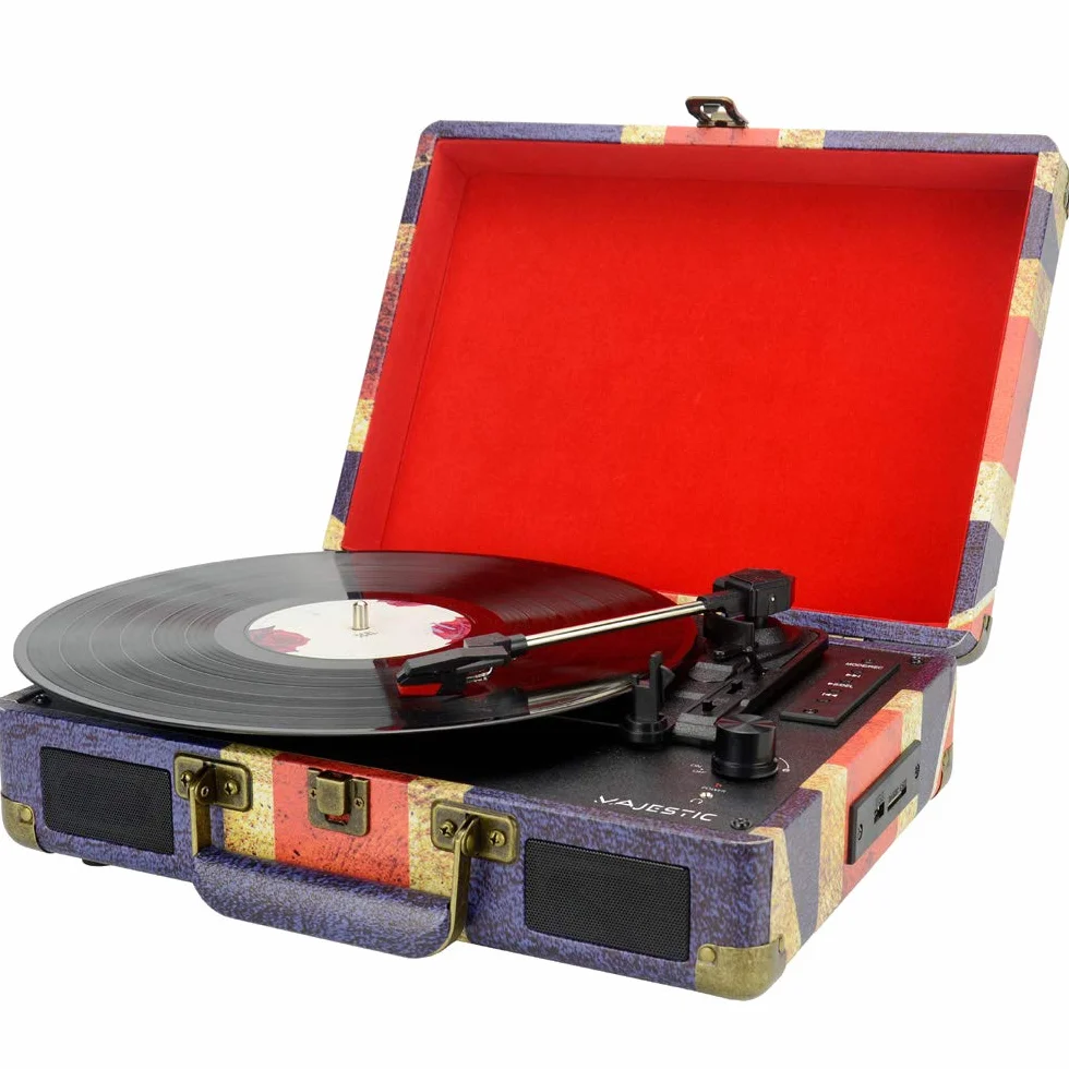 Majestic TT-43 BT/USB/SD/AX, Valigetta Giradischi 33/45/78 Giri Portatile con Bluetooth e Ingressi USB/SD Recorder, Bandiera UK