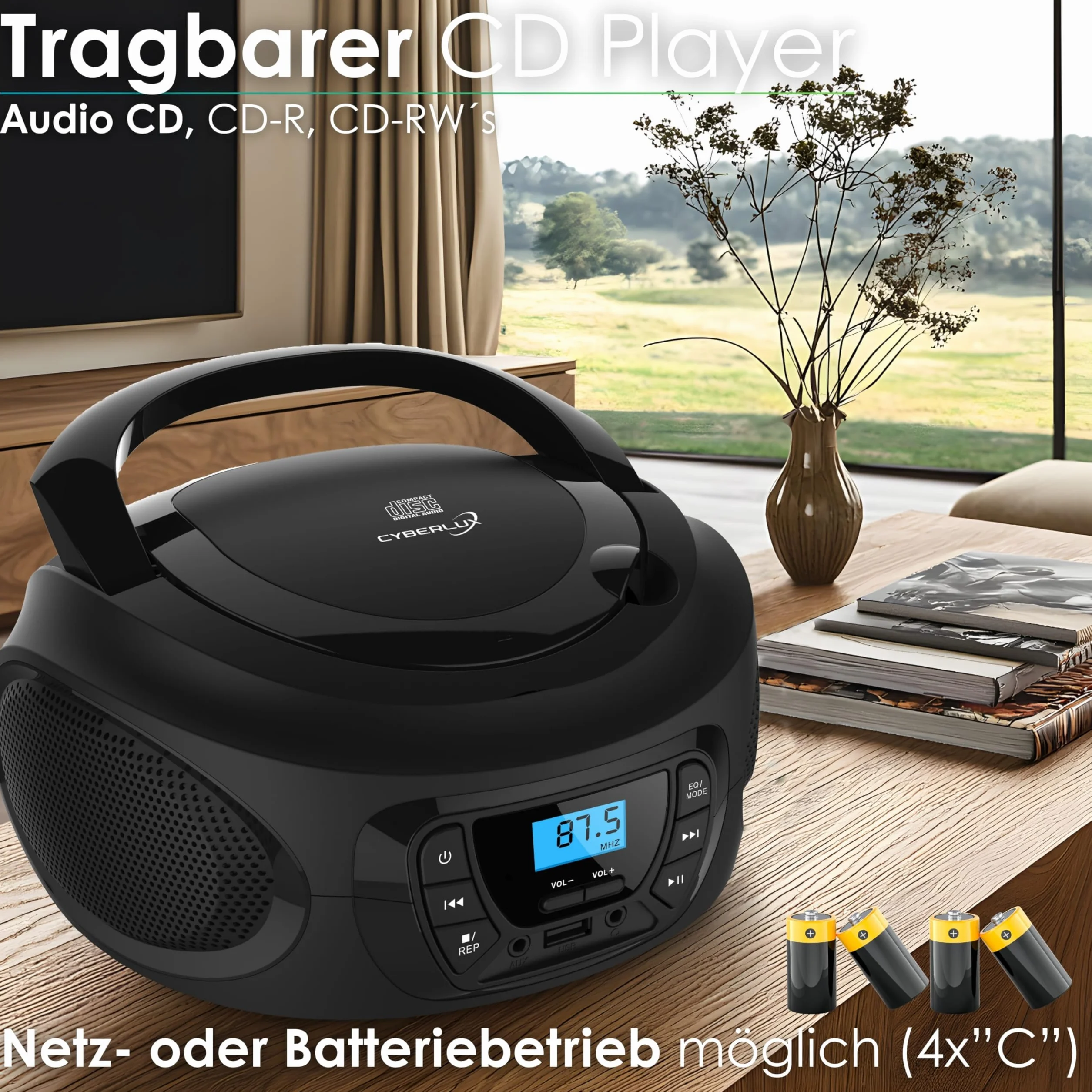 Boombox lettore portable CD/CD-R - USB - FM radio - ingresso AUX-IN - uscita cuffie - radio bambini - stereo - sistema compatto
